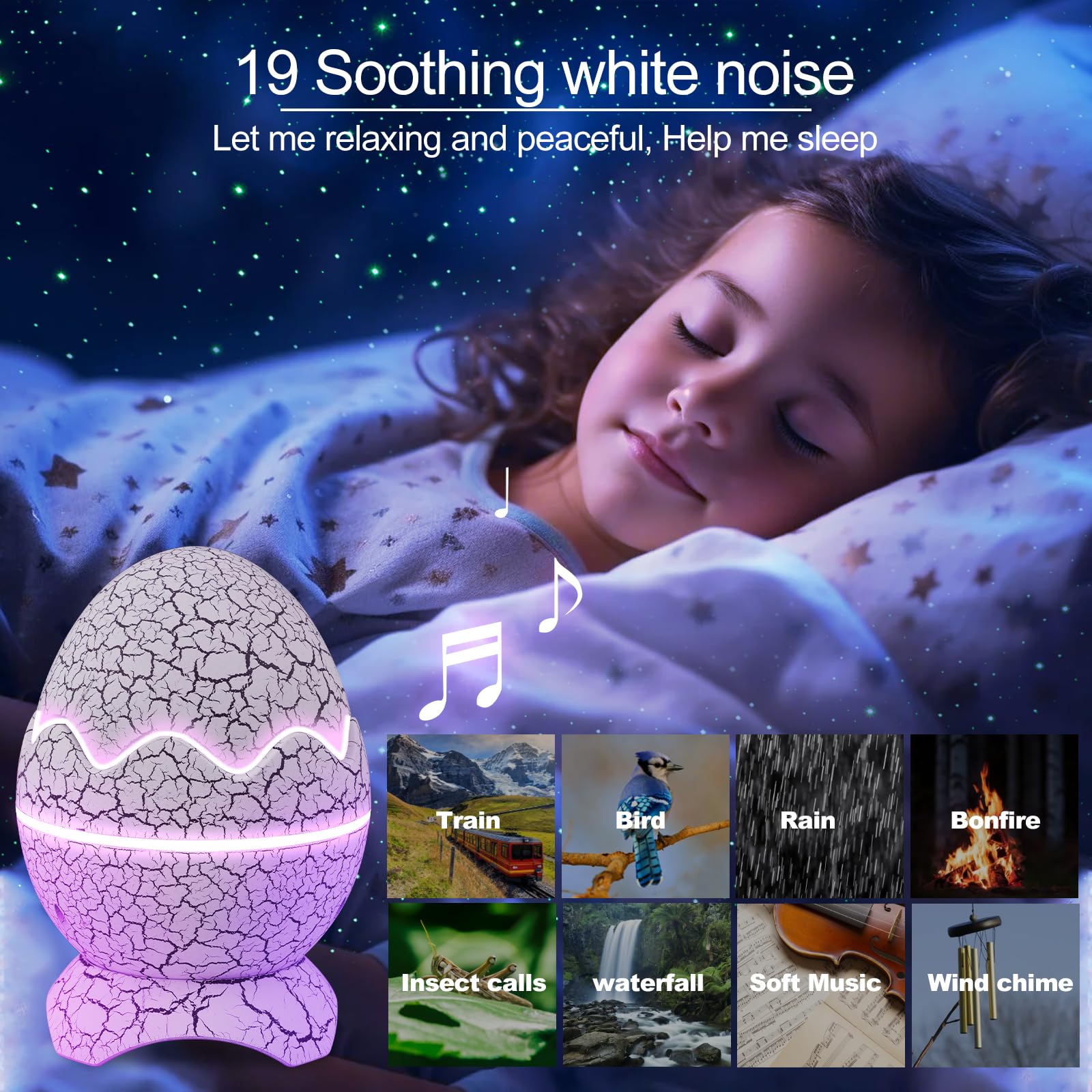 Xikec Star Projector Galaxy Light With 19 White Noises, Let Me Peaceful And Relaxing, Galaxy Projector Night Lights For Kids Bedroom/Gaming Room Home Decor