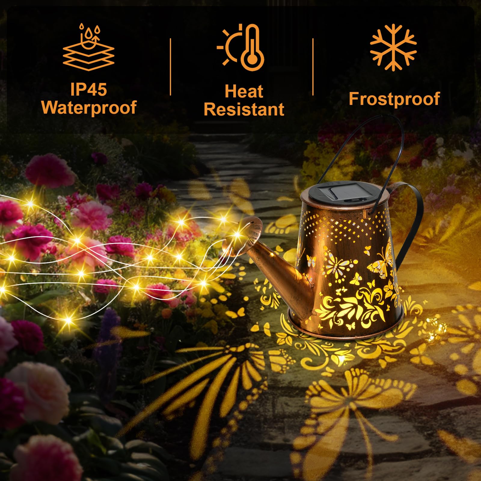 Fohil Solar Garden Lights, Solar Watering Can Lights Garden Decor, Waterproof Retro Metal Hanging Solar Lantern Outdoor Decorations For Garden Porch Lawn Driveway Backyard Pathway