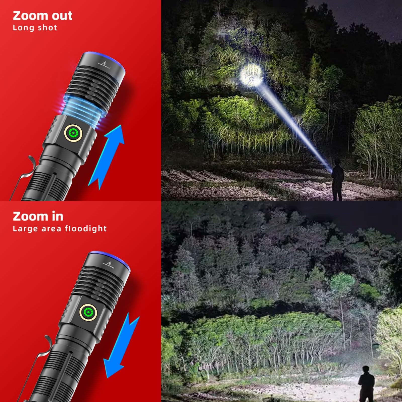 Unagea Rechargeable Tactical Flashlight High Lumen, 2000 Lumen Powerful Flashlights, White Red Green Blue Yellow, Zoomable, Multi-Color Handheld Magnet Flash Light For Camping, Hiking, Emergency,
