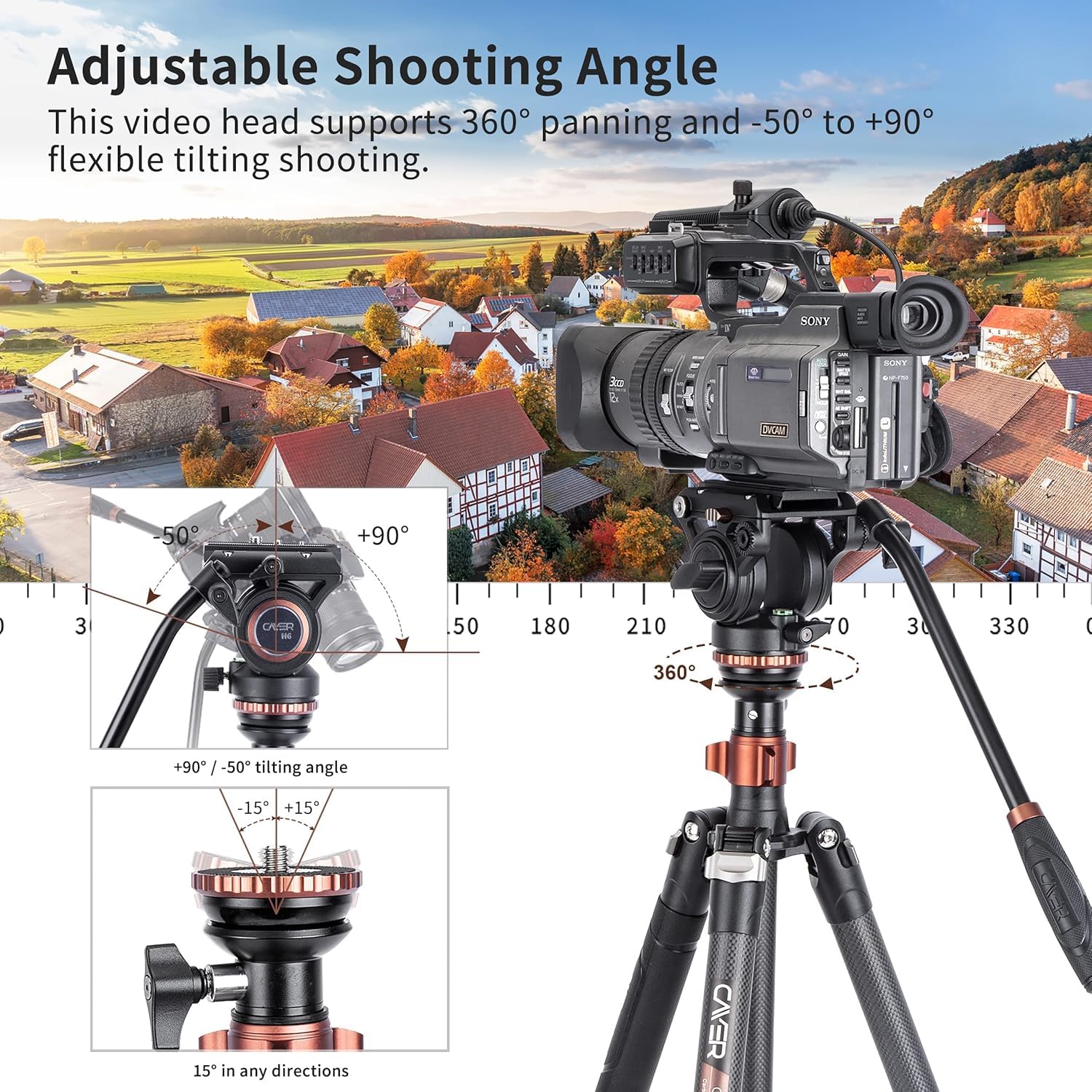 Cayer Cf2451 67 Inch Carbon Fiber Video Tripod With Fluid Drag Head, Compact 4 Section Dslr Tripod Converts To Monopod For Canon Nikon Sony Dslr Camera