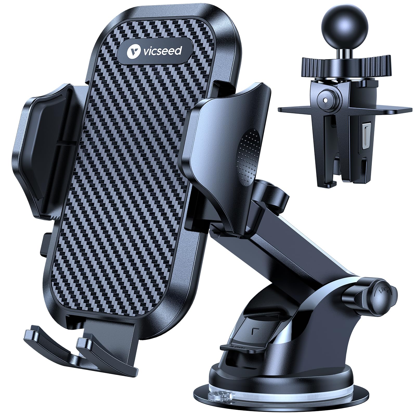Vicseed True Military-Grade Phone Holders For Your Car [ 95+Lbs Strongest Suction] Cell Phone Mount For Car Dashboard Windshield Vent Truck Boat Stand Adjustable For Iphone Android