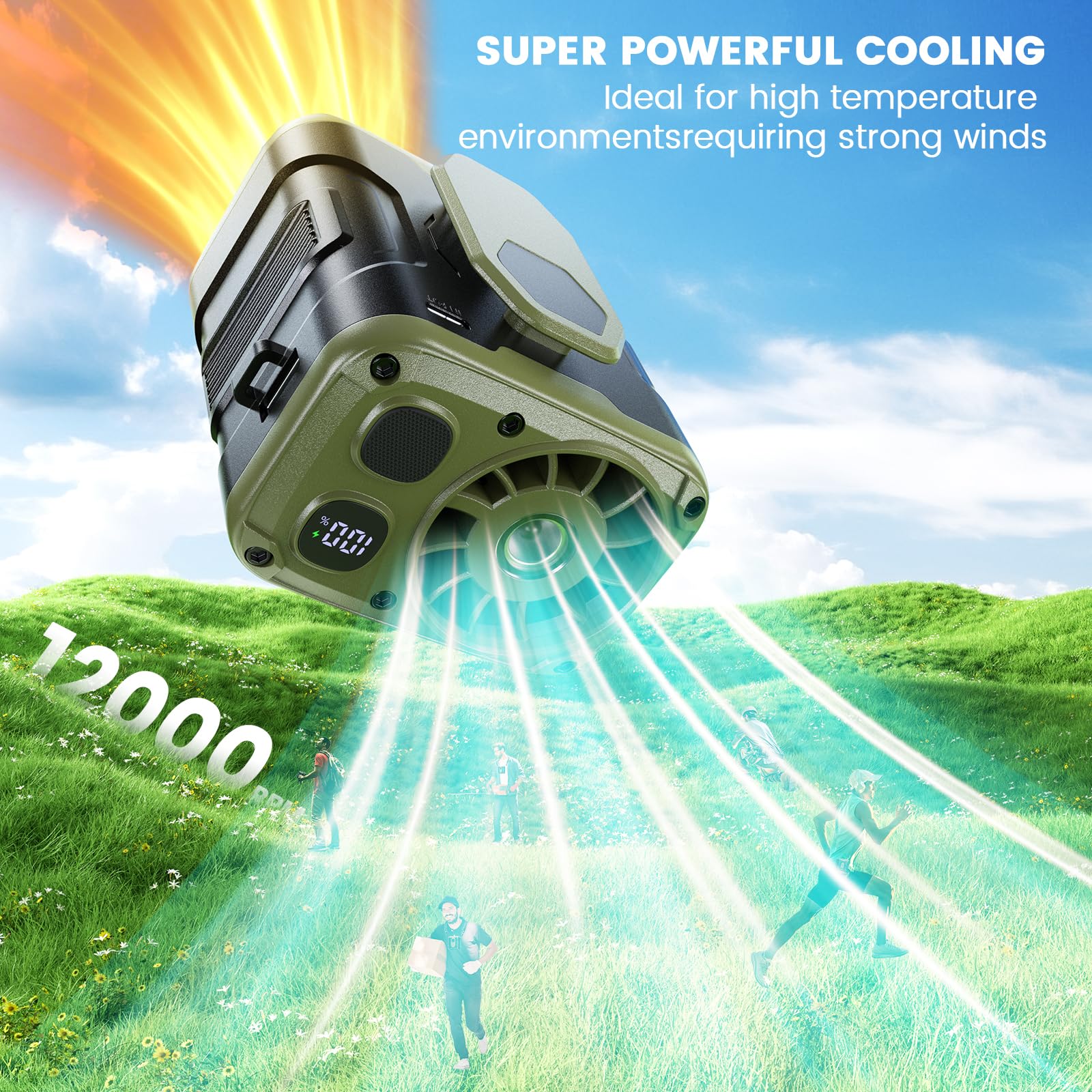 Portable Waist Fan Clip On, 10000Mah Rechargeable Wearable Belt/Neck Personal Fan With Light