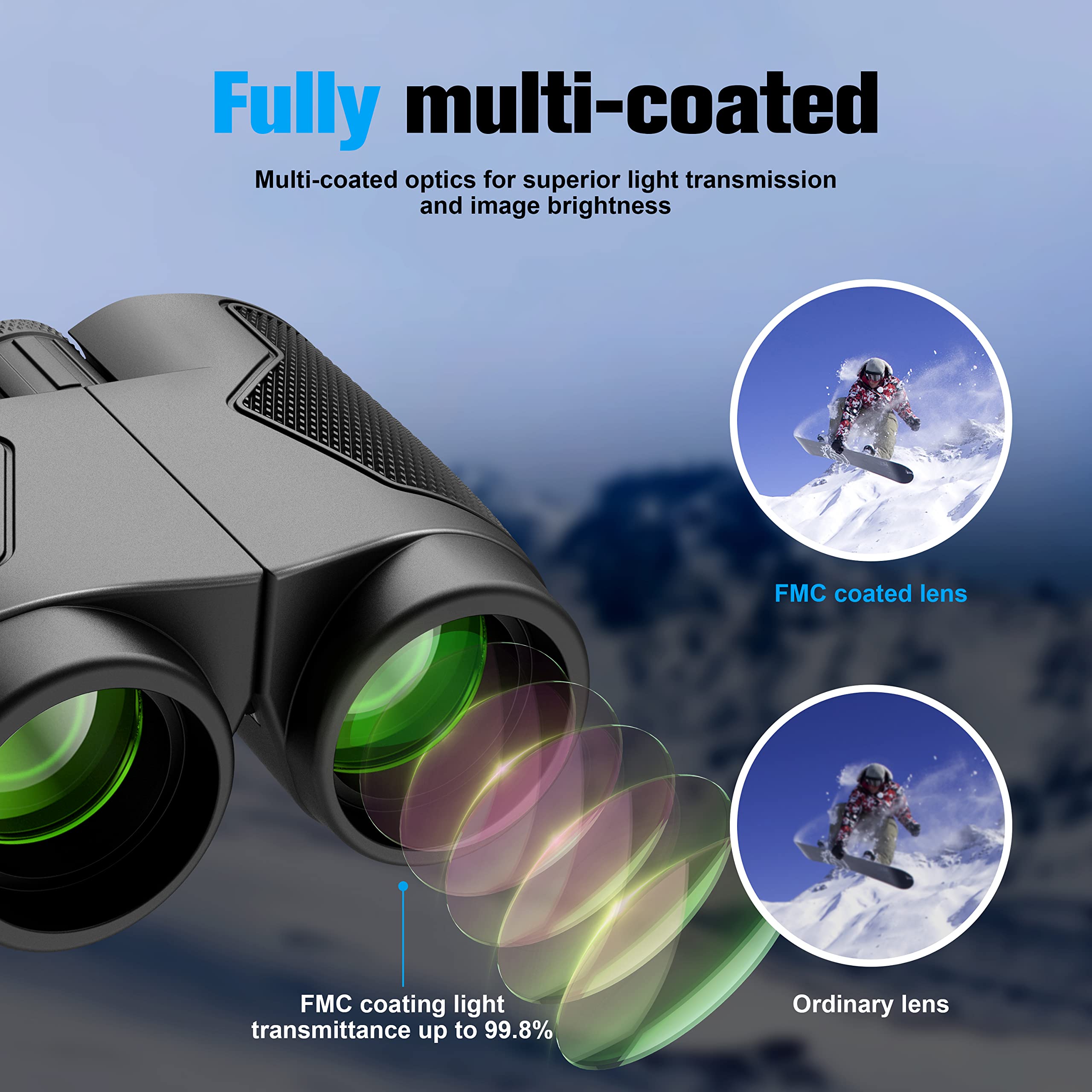 Retulgie Binoculars 12X50 For Adults And Kids Night Vision Binoculars Compact Binocular Large Eyepiece Waterproof Binocular Wide Field Of View For Bird Watching,Hiking,Hunting,Concert With Carrying Bag