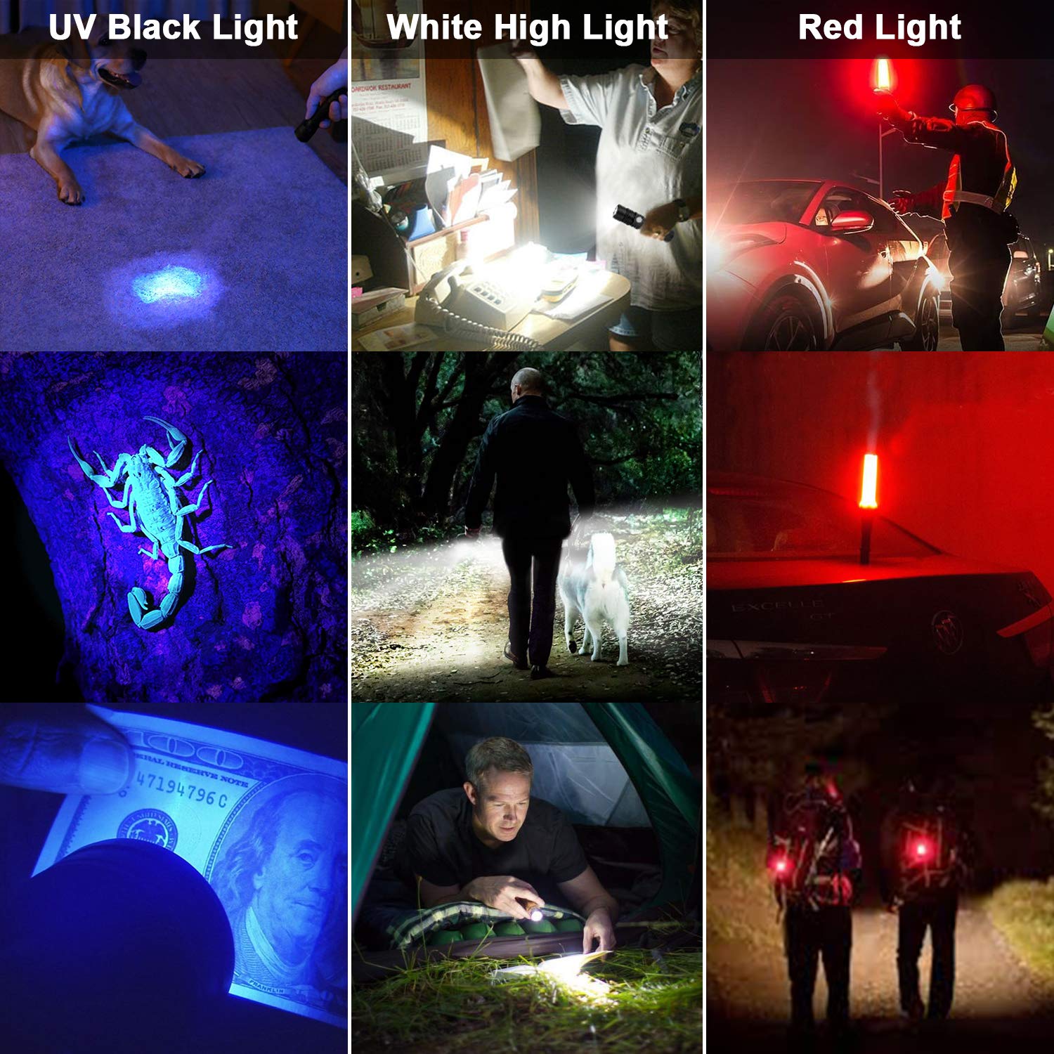 Spriak Uv Flashlight Black Light, 2-Pack Usb Rechargeable Blacklight Flashlight With Magnetic - 1000Lm, Side Work Light, 7 Modes, Zoomable, Waterproof – Led Torch For Mechanics Pet Urine Stains Detector