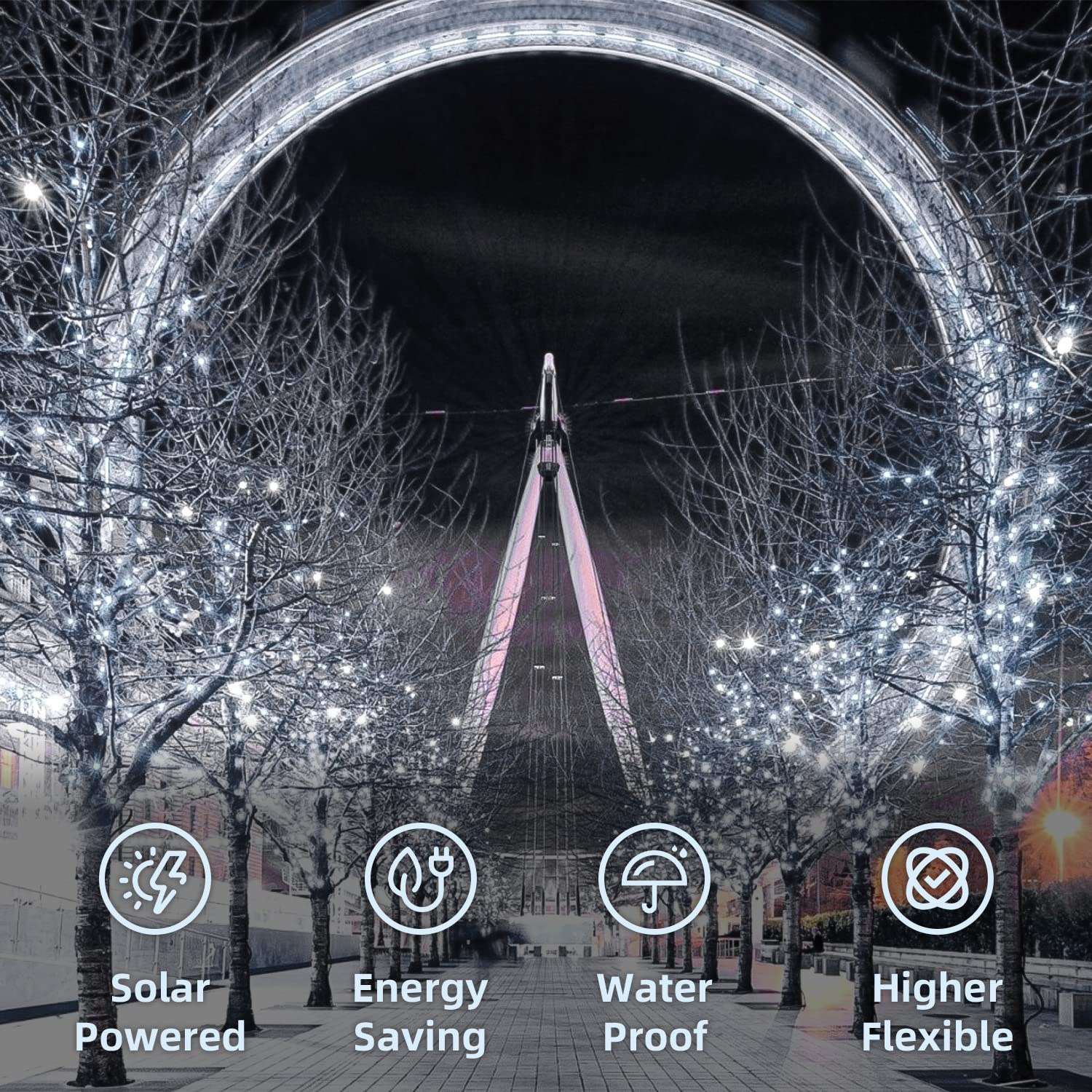 Lightop Solar String Lights Outdoor 2 Pack 33Ft 100Led Copper Wire Fairy Light Waterproof Decoration For Wedding Party Terrace Yard Tree Garden Patio Christmas (Cool White)