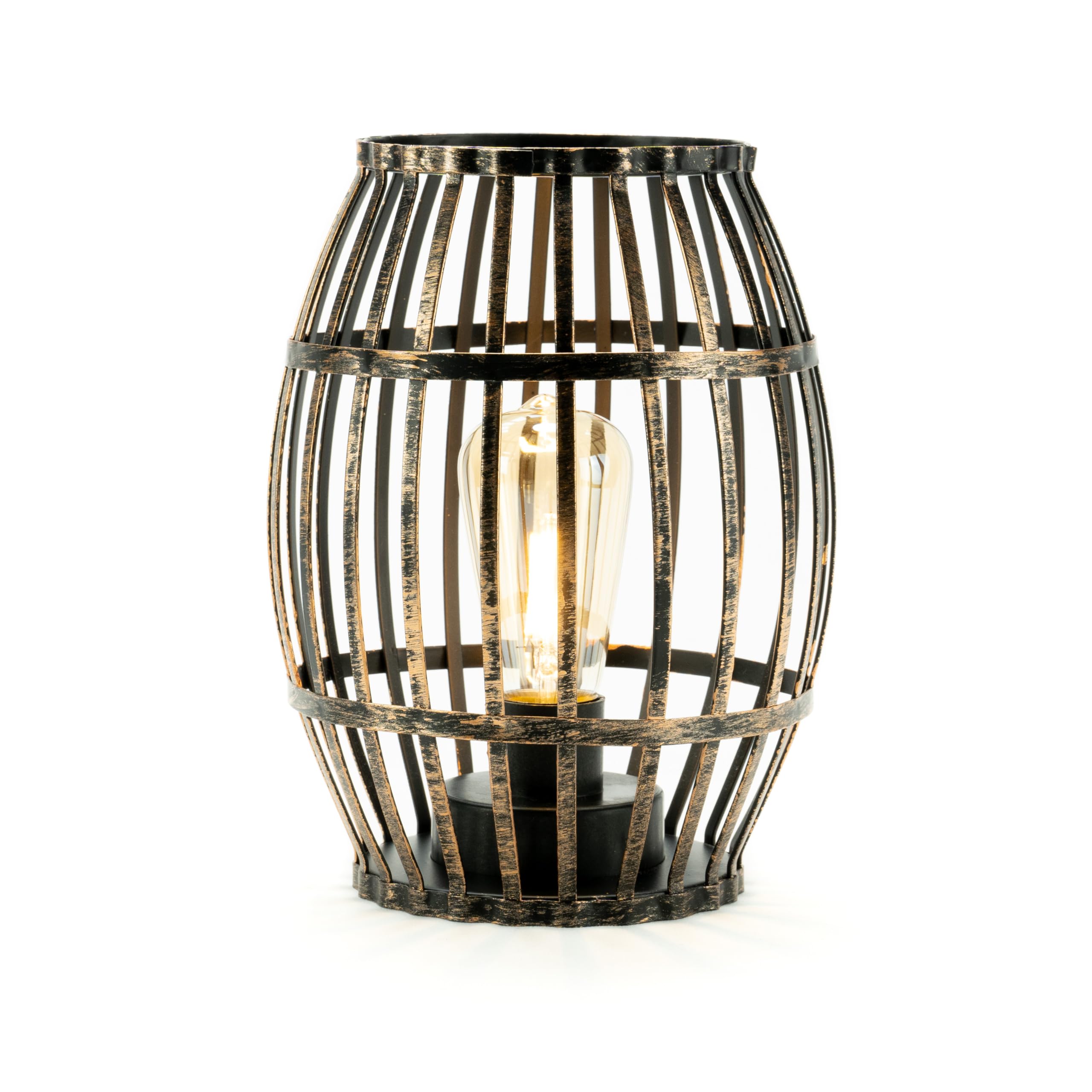 Limason Wine Barrel Shaped Table Lamp With Warm White Led Light, Battery Powered, Gold Finish