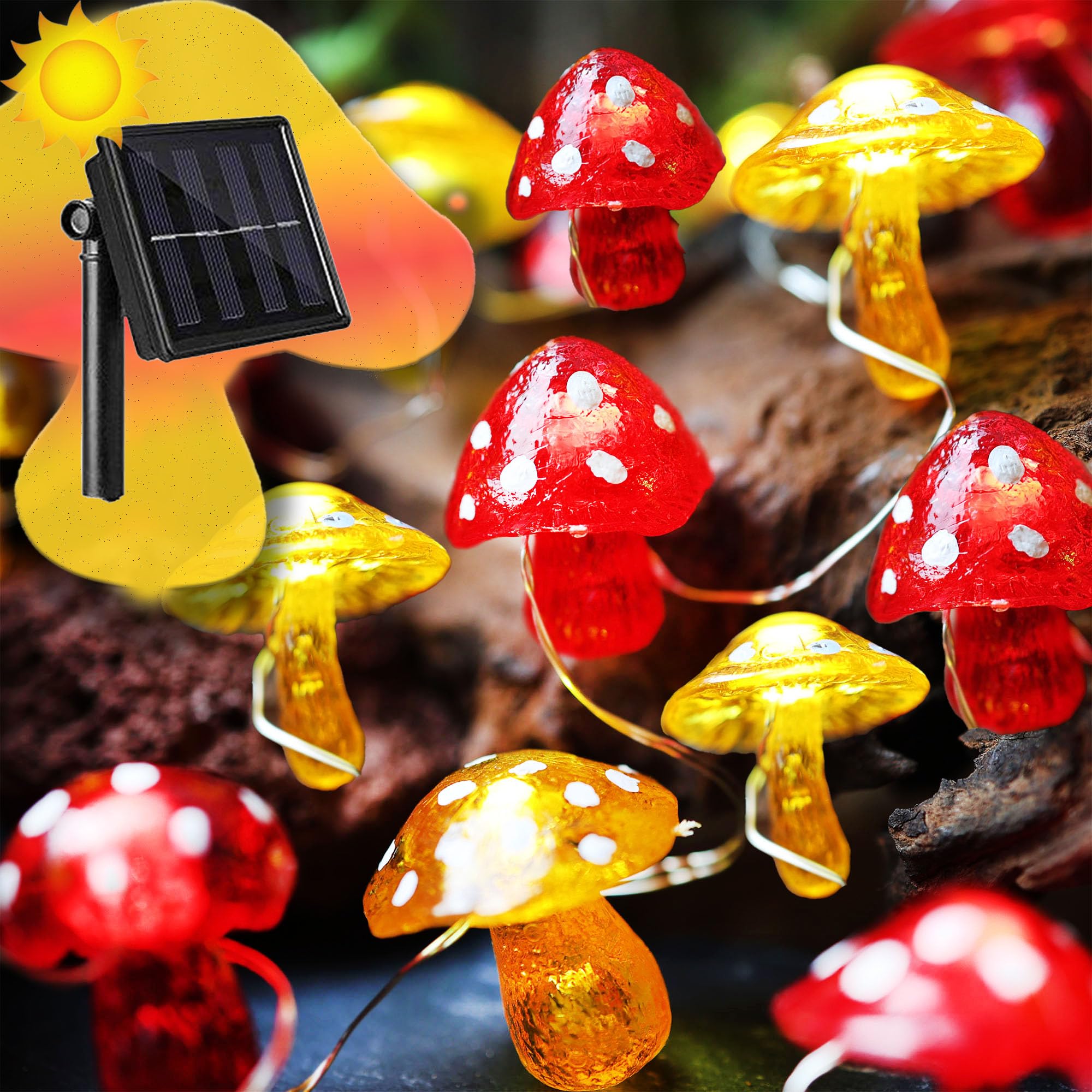 Jashika Mushroom Decor Solar String Lights Outdoor Garden Fairy Lights-14Ft 40 Led Waterproof With 8 Flick Options- Solar Christmas Lights For Outside 3D Mushroom Party Decoration For Yard Fence Doorway