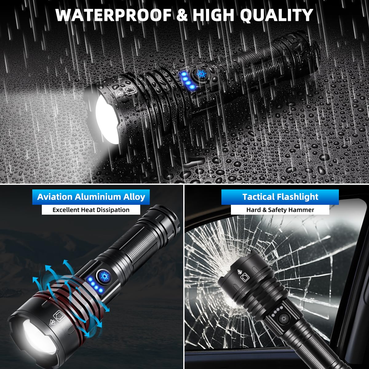 Wopkdupk Flashlights High Lumens Rechargeable, 990000Lm Super Bright Flashlight, Adjustable Tactical Flashlight, 5Mode Flash Light High Powered, Waterproof Led Flashlight For Camping, Hiking, Home, Emergencies