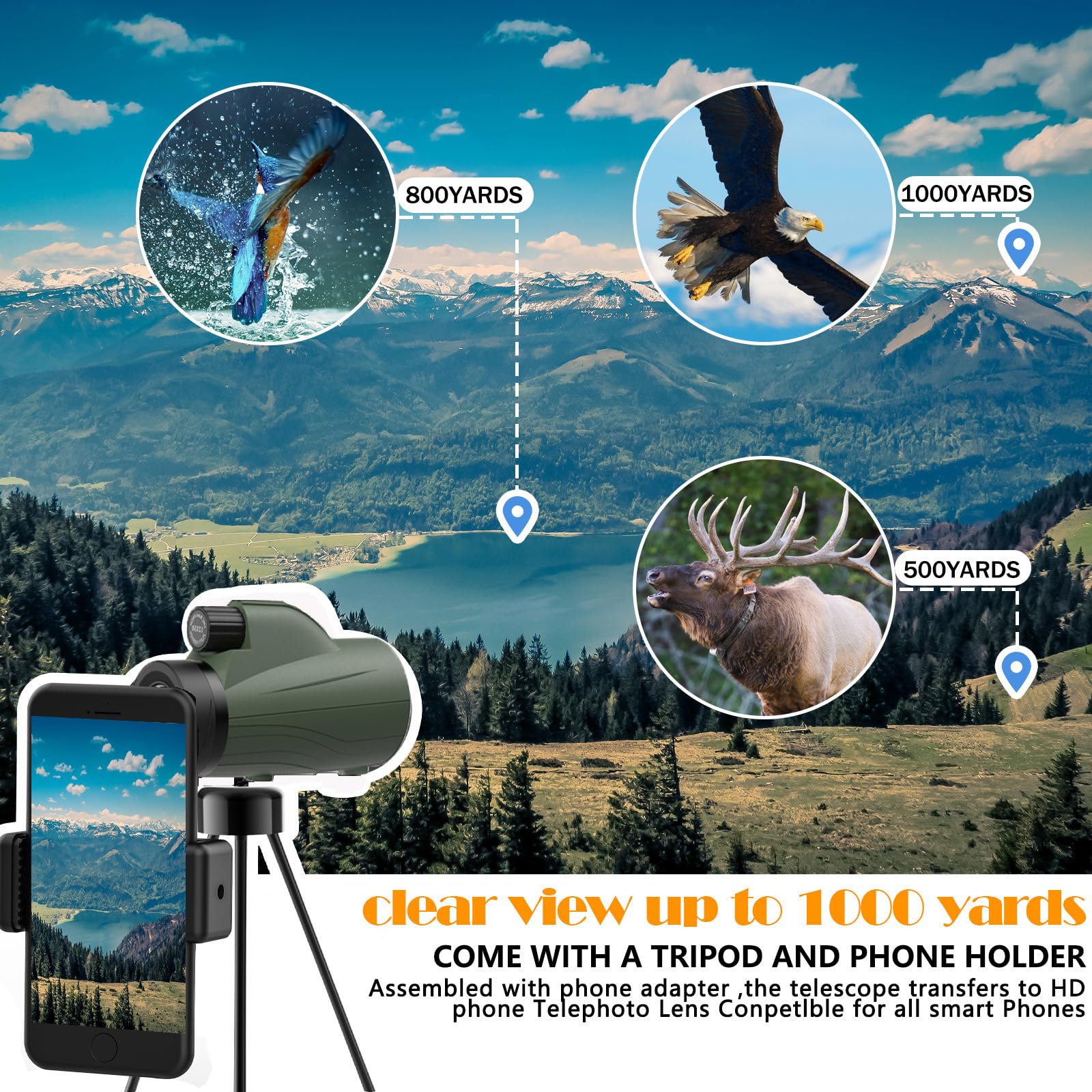 Mocanio 12X50 Monoculars For Adults High Powered Panoramic Low-Light Night Vision Monocular Portable Telescope - Waterproof Monoculars -Bak4 Prism Fmc For Bird Watching Hunting