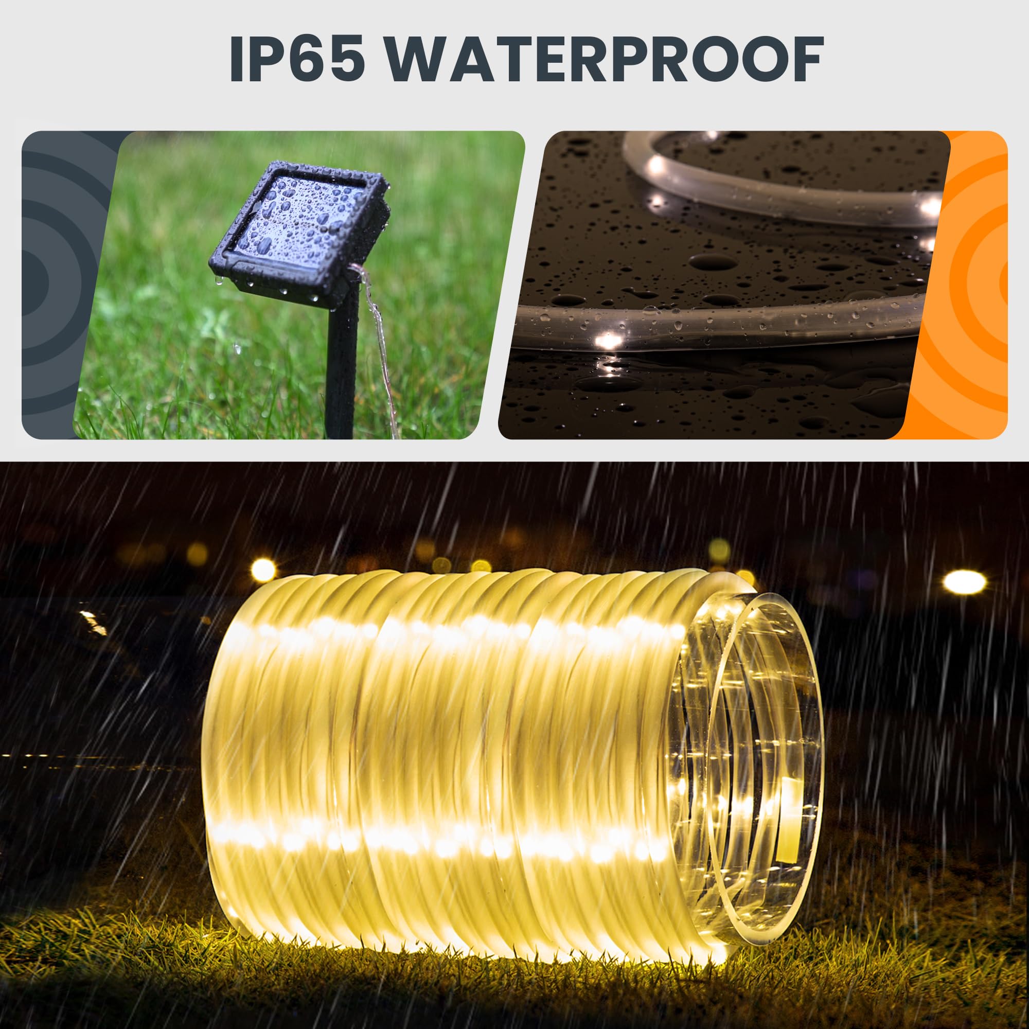 Gigalumi 2 Pack Solar Lights, Each With 100 Leds 35.7 Ft 8 Modes, Waterproof Outdoor Rope Lights For Balcony Fence Patio Backyard Camping (Warm White)