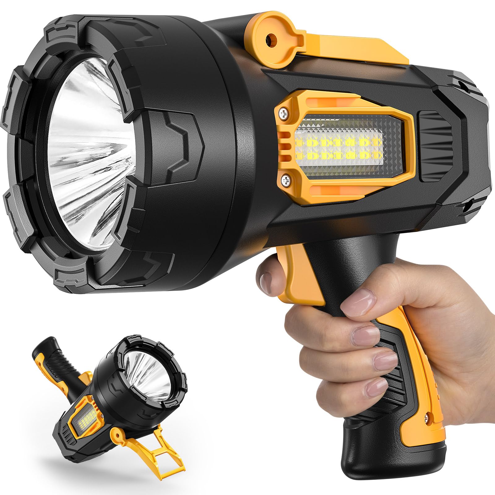 Lbe Rechargeable Spotlight, Super Bright 1000,000 Lumens Led Flashlight Handheld Spot Lights Outdoor With Cob Light, 10000Mah Long Lasting Large Spotlight For Hunting Boating Camping