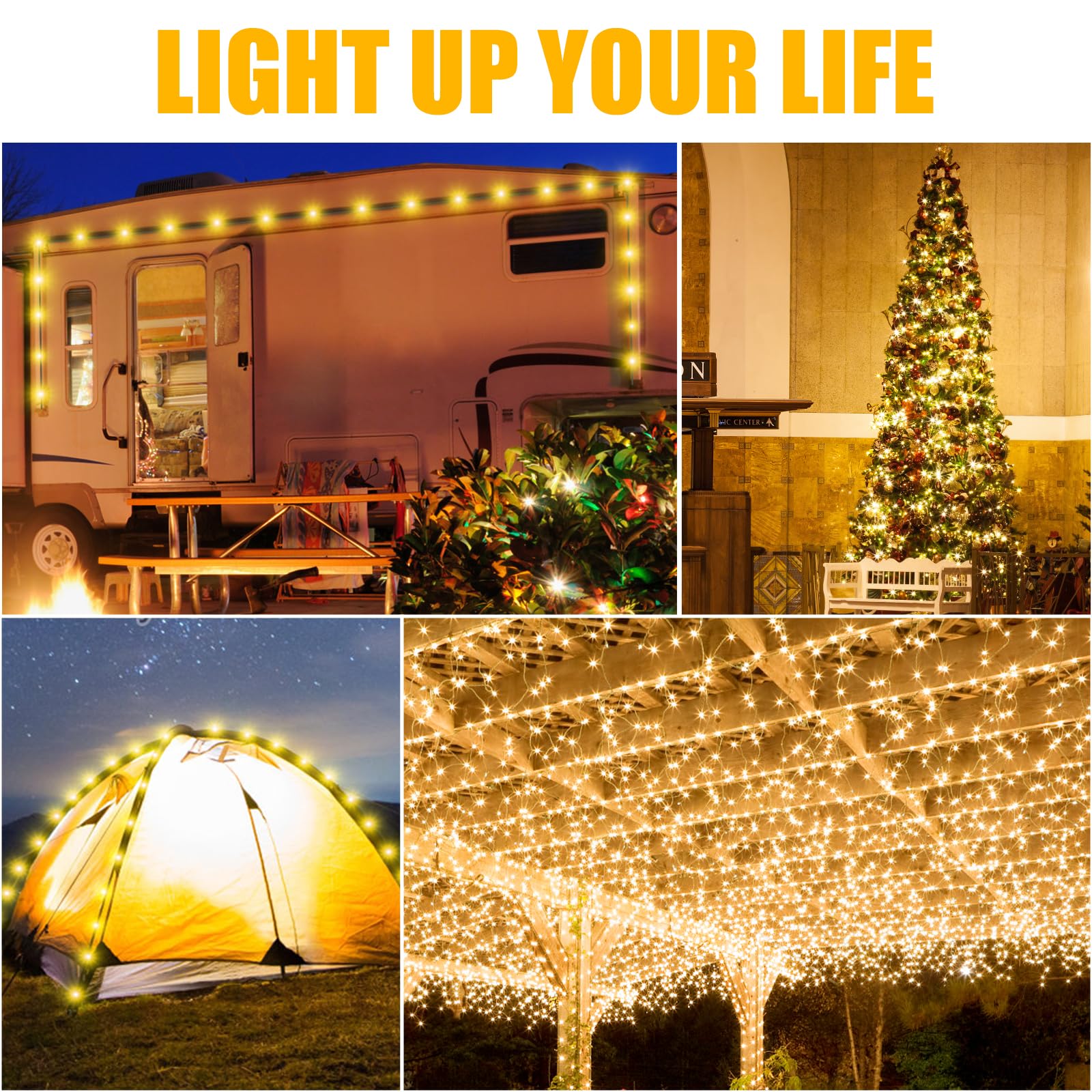 Lembopo 4 In 1 Retractable Camping String Lights Essentials, 65.6Ft Extra Long Rechargeable Camp Lights String, Led Camping Outdoor Tent Rope Lights Gear For Yard Patio Camper Decor Accessories