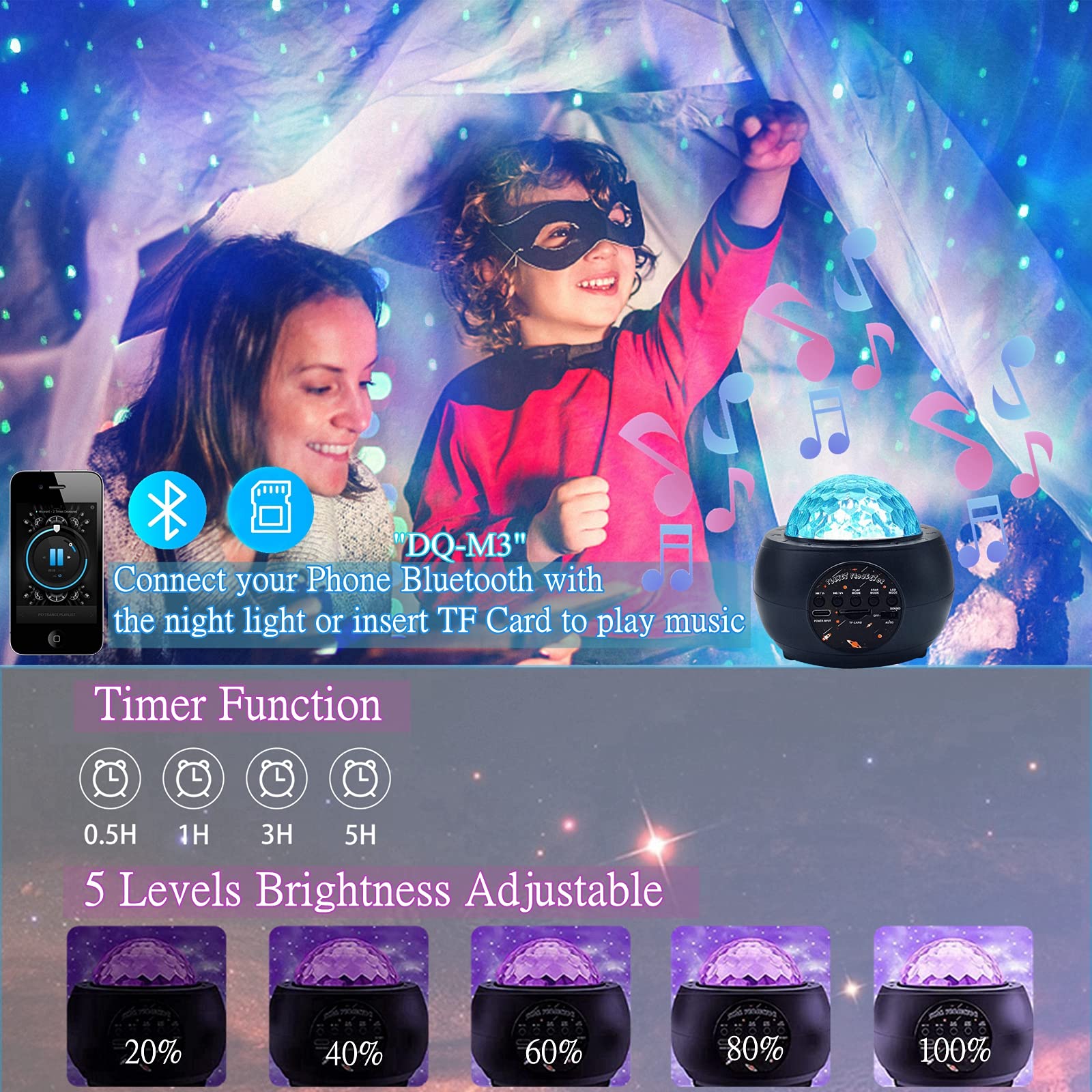 Laysinly Galaxy Planet Projector Night Light, Galaxy Star Light, Music Bluetooth Speaker, Astronomy Multicolor Bedroom Light, Children Adult Present (Planet)