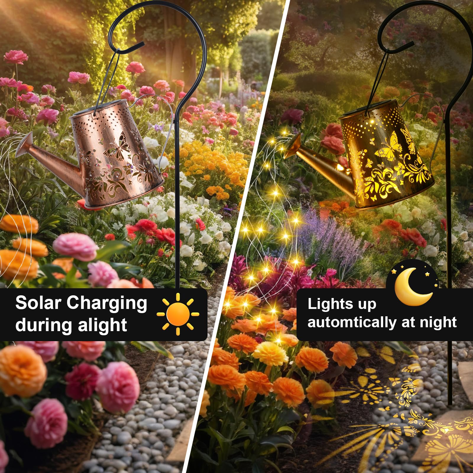 Fohil Solar Garden Lights, Solar Watering Can Lights Garden Decor, Waterproof Retro Metal Hanging Solar Lantern Outdoor Decorations For Garden Porch Lawn Driveway Backyard Pathway