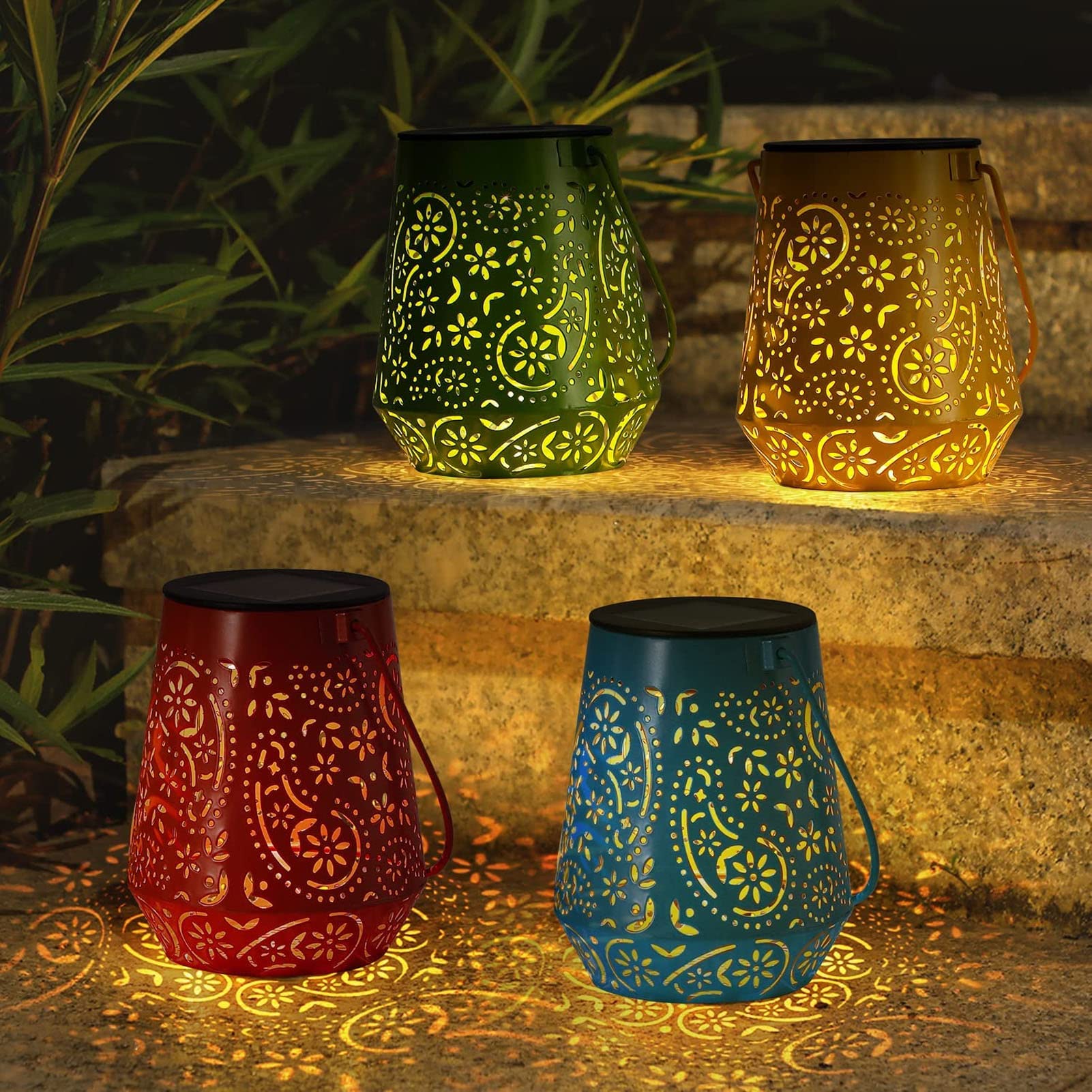 Dpofirs Outdoor Solar Hanging Lantern Lights 4 Pack, Waterproof Lantern Solar Table Light Led Lantern With Rechargeable Batteries For Patio Walkway Yard Driveway Backyard Christmas