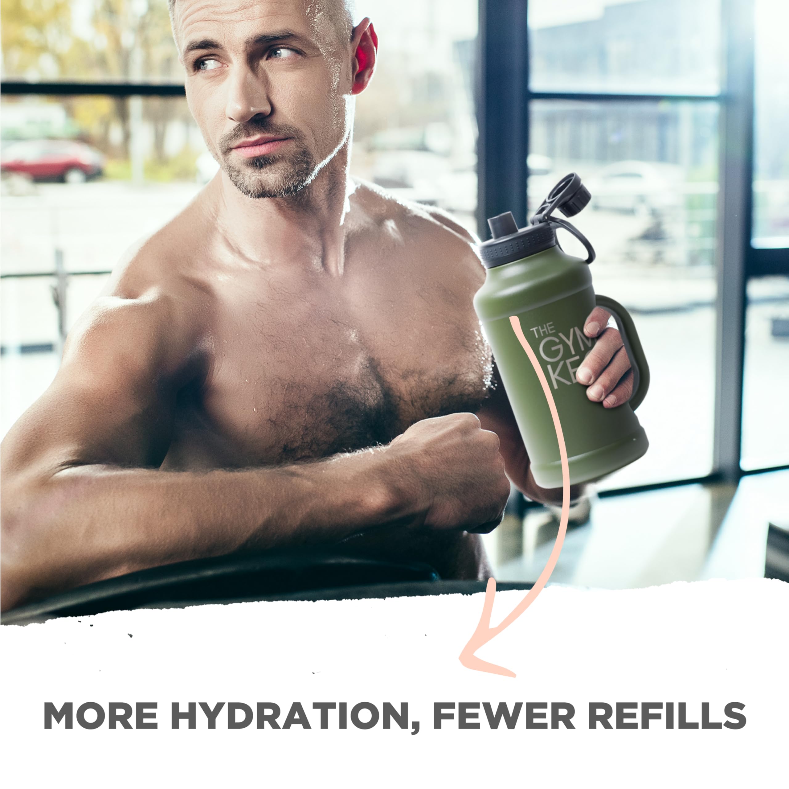 Gym Keg Insulated Water Bottle - 40Oz With Handle And Lid- Big Metal Water Bottle - Easy To Clean