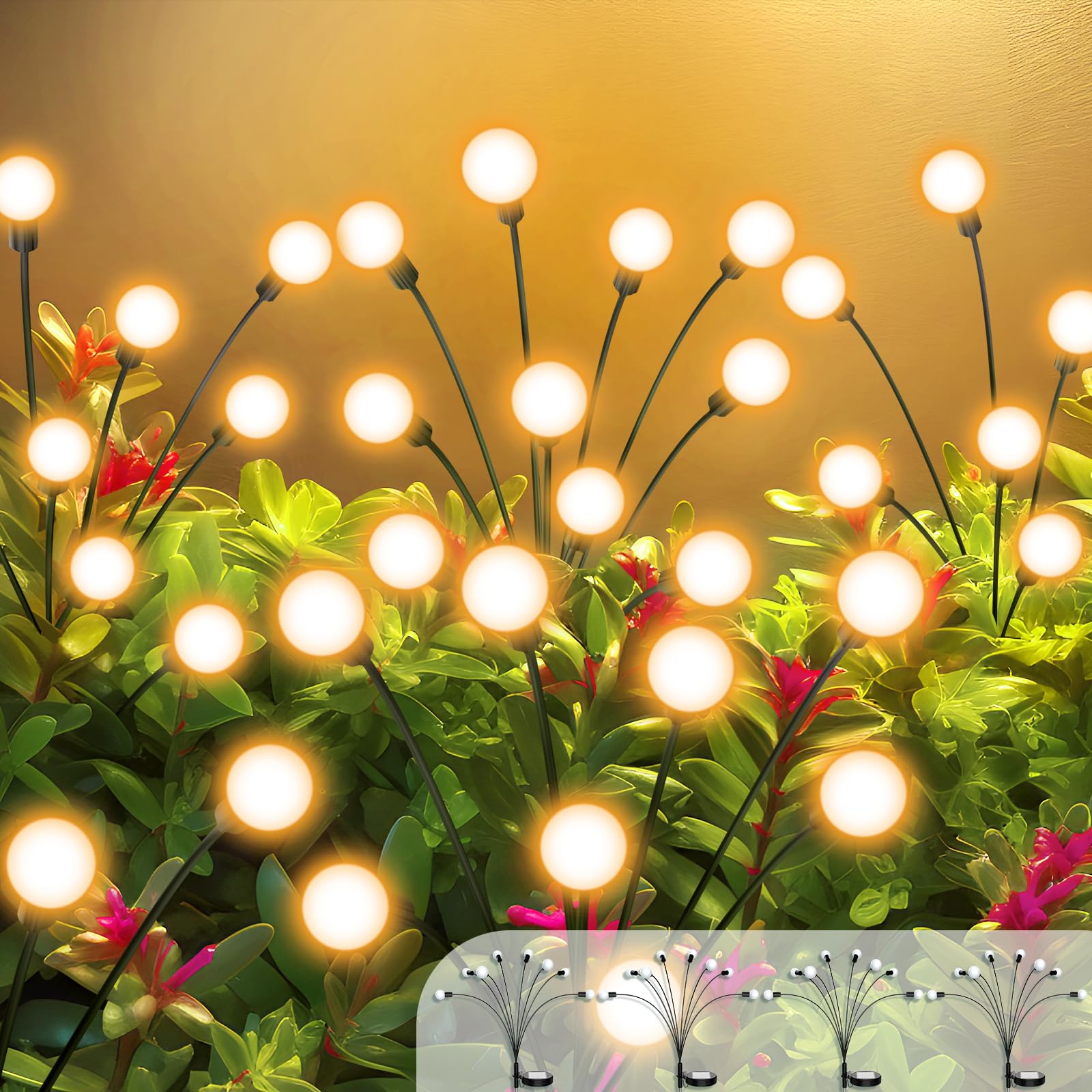 Ulaiyo Vibrant Solar Garden Lights, Ultra Bright Solar Powered Firefly Lights Outdoor Waterproof, High Flexibility Starburst Swaying Light, 8 Led Landscape Lighting Decorative For Pathway Patio Yard