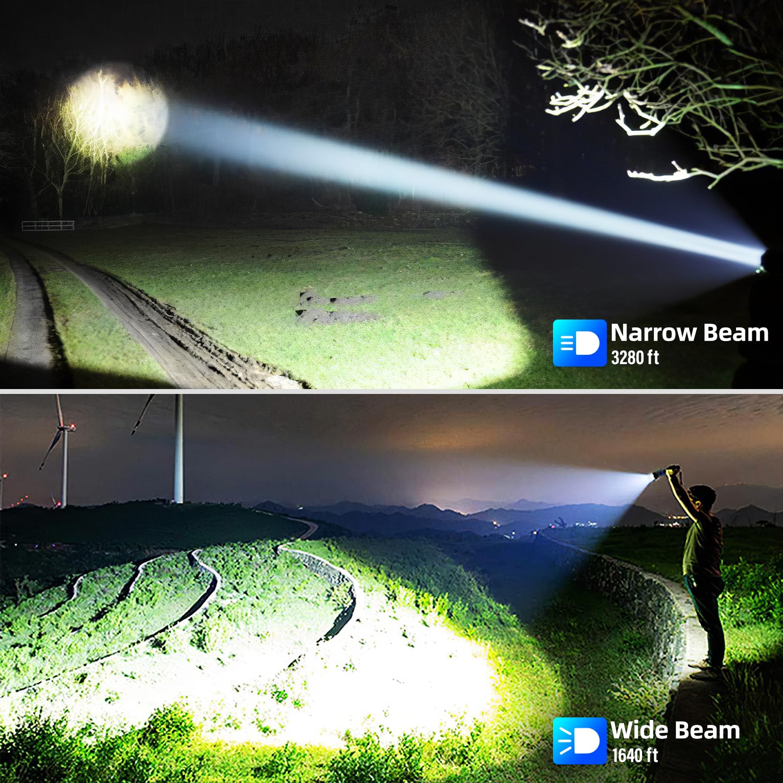 Bercol Flashlights High Lumens Rechargeable, 990,000 Lumens Super Bright Led Flashlight, 7 Modes Brightest Powerful Flash Light With Cob Light, Ipx6 Waterproof Handheld Flashlights For Camping Home