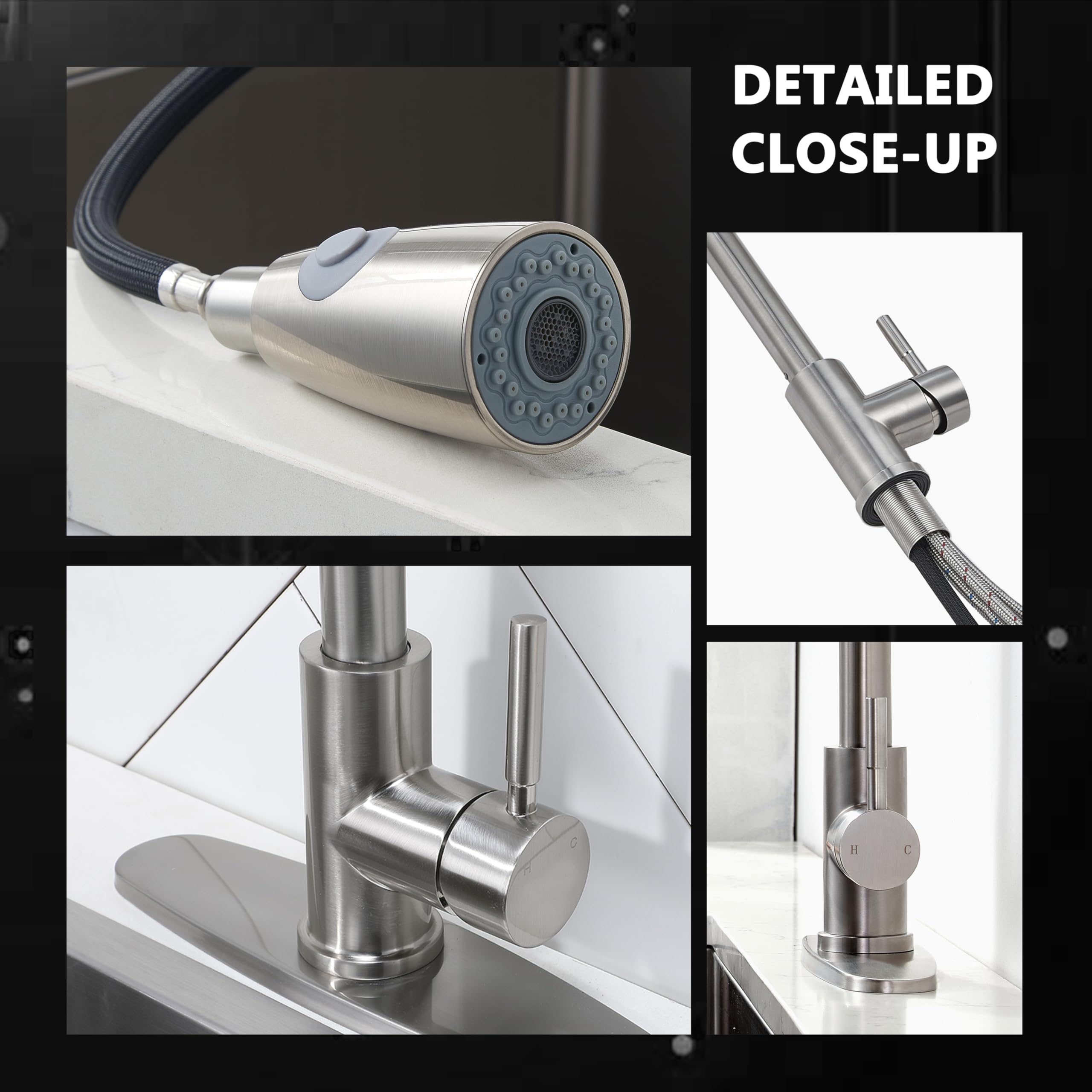 Comllen Kitchen Faucet With Pull Down Sprayer, Brushed Nickel Stainless Steel Kitchen Faucets, Commercial Pull Out High Arc Single Lever Sink Faucet For Kitchen Farmhouse Utility Rv Bar Sink