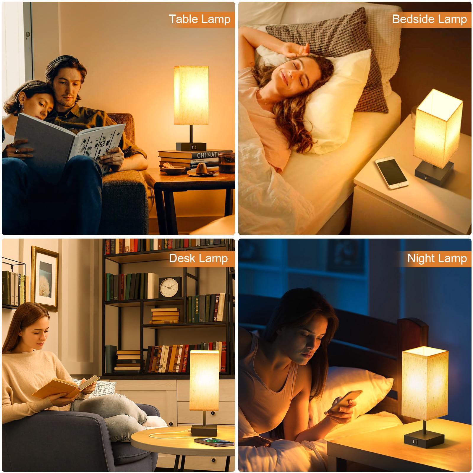 Comzler Bedside Lamp, Touch Control Table Lamp For Bedroom, Small Nightstand Lamp With 3 Way Dimmable, Usb-C + A Ports For Bedroom, Home Decor, Living Room, Led Bulbs Included, Fabric Shade