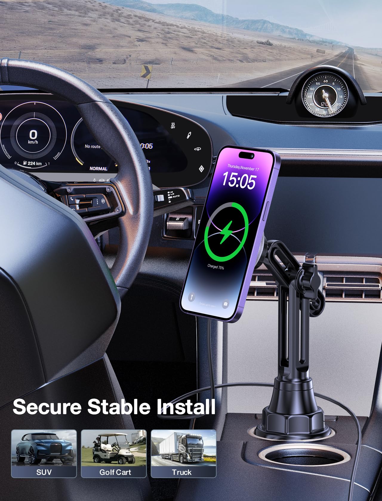 Mokpr For Magnetic Car Mount Charger- Wireless Car Charger Magnetic Cup Holder Air Vent Phone Mount-Colorful Led Hands Magnet Car Charger For Iphone 16 15/14/13/12 Series
