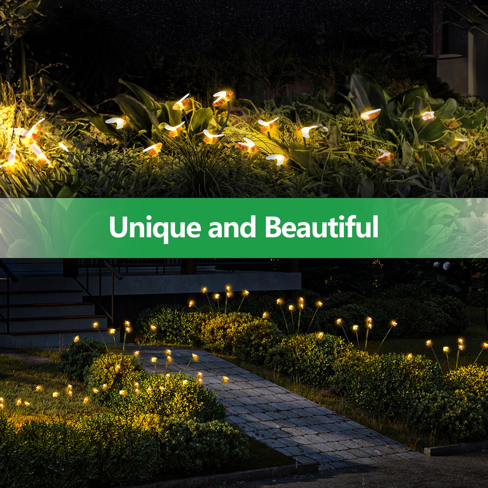 Ifalarila Solar Lights For Outside, [4 Pack] Garden Solar Lights Outdoor Waterproof, Separate 1200Mah Solar Panel Power Daisy Chained To Swaying Bee Lighting With 8 Flash Modes For Yard Pathway Patio