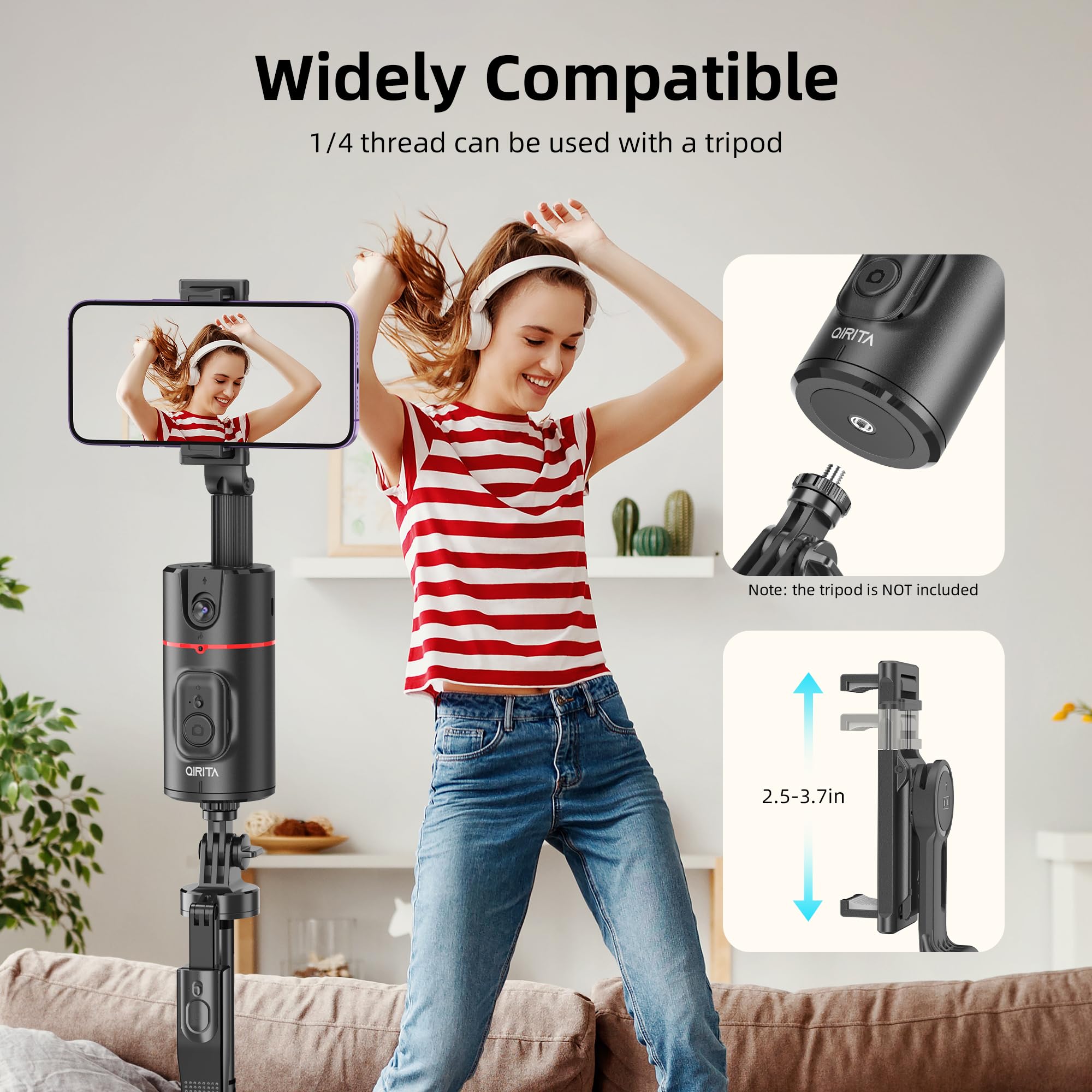 Qirita Auto Face Tracking Phone Holder, Magnetic Face Tracking Tripod 360 Rotation With Stand & Remote, Face Body Phone Tracking Tripod, No App, Smart Shooting Camera Mount For Live Video Recording Tiktok