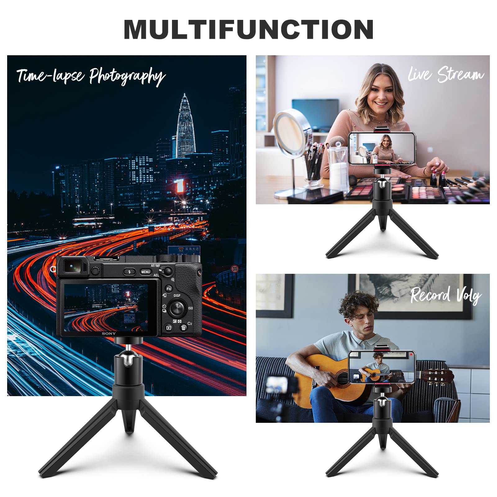 Didbynm Mini Projector Tripod, 6.3 Inch Compact Desktop Tripod Stand [Universal 1/4 Screw] [Ballhead] Pocket Tripods Stand For Mini Projector/Cameras Smooth 4, Osmo Mobile, Vimble 2