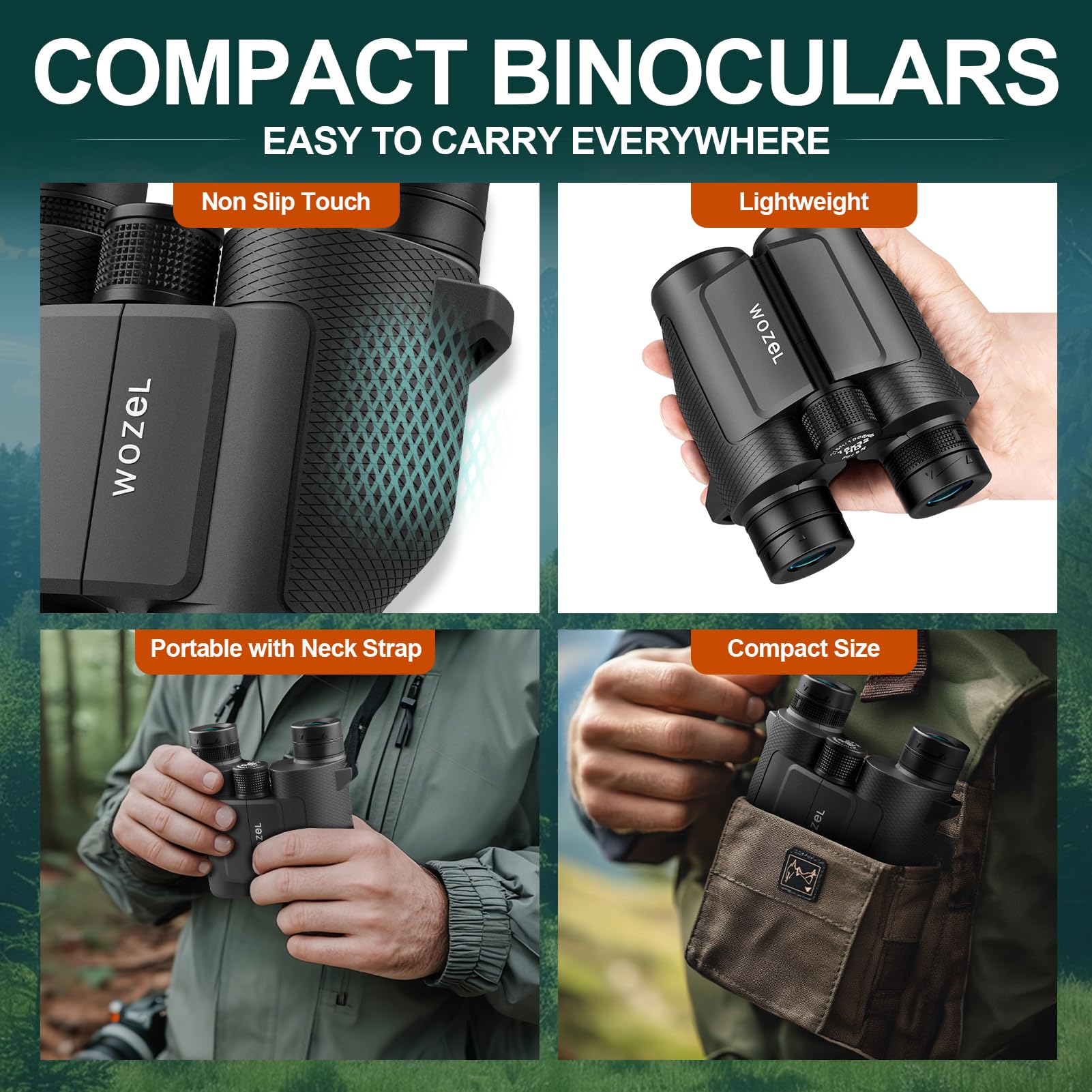 Wozel 15X32 Compact Binoculars For Adults And Kids - High Powered Small Binoculars For Bird Watching, Hunting, Travel, Hiking, Concert, Sports And Outdoors - Easy Focus With Large Objectives - Black
