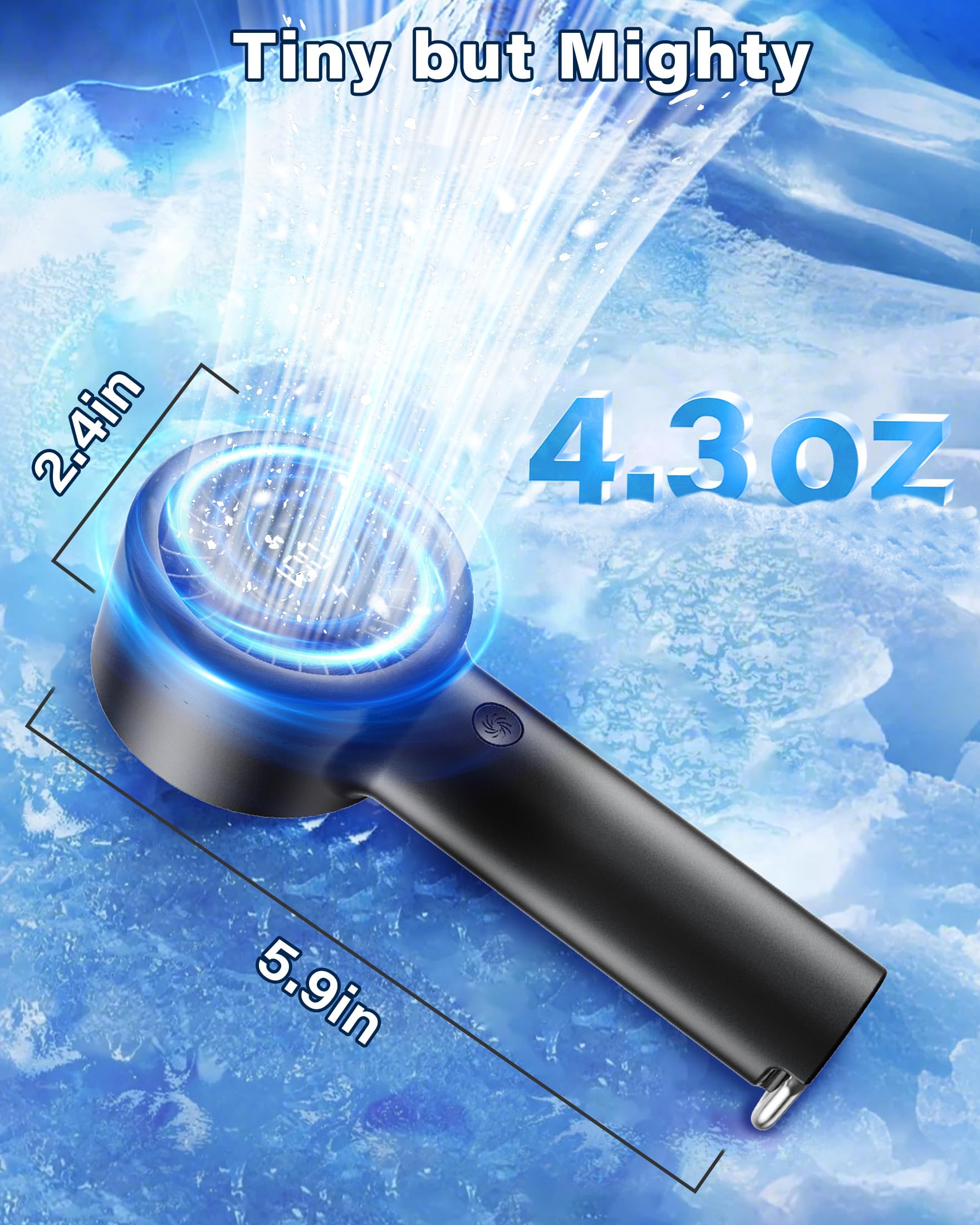 Handheld Turbo Fan, High Speed Mini Portable Personal Fan Rechargeable, 5-Speed Cooling, Led Display
