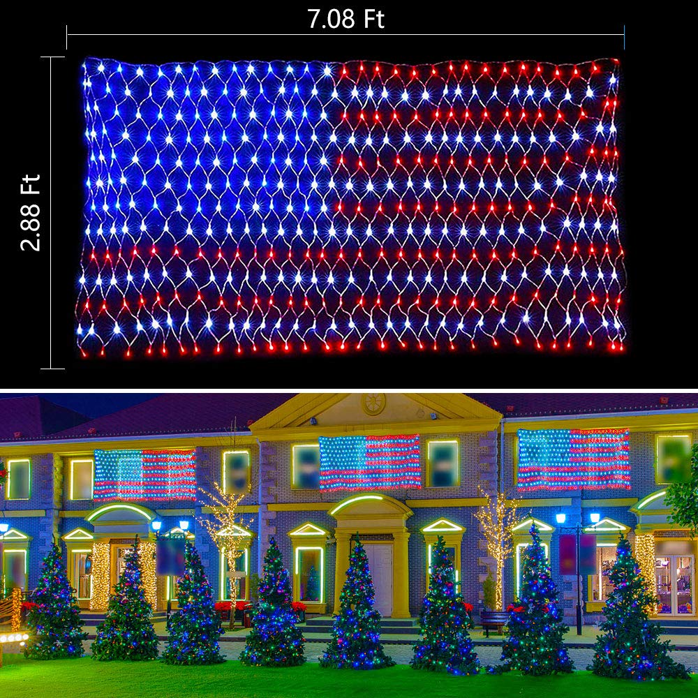 Realization American Advanced Flag Lights, 420 Led Solar String Lights, Waterproof Led Flag Net Light Of The United States For Yard, Garden Decoration, Festival, Holiday, Party Decoration, Christmas Decorations