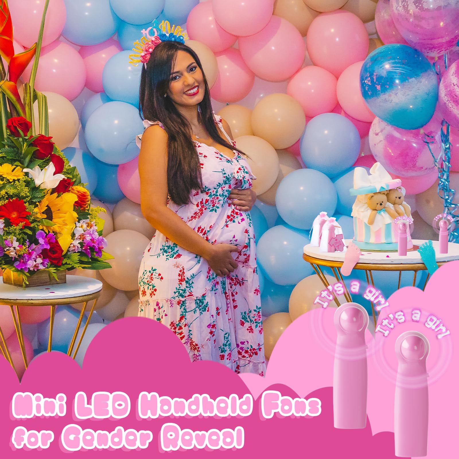 Mini LED fans in bulk with portable design for gender reveal and baby shower events Koospark