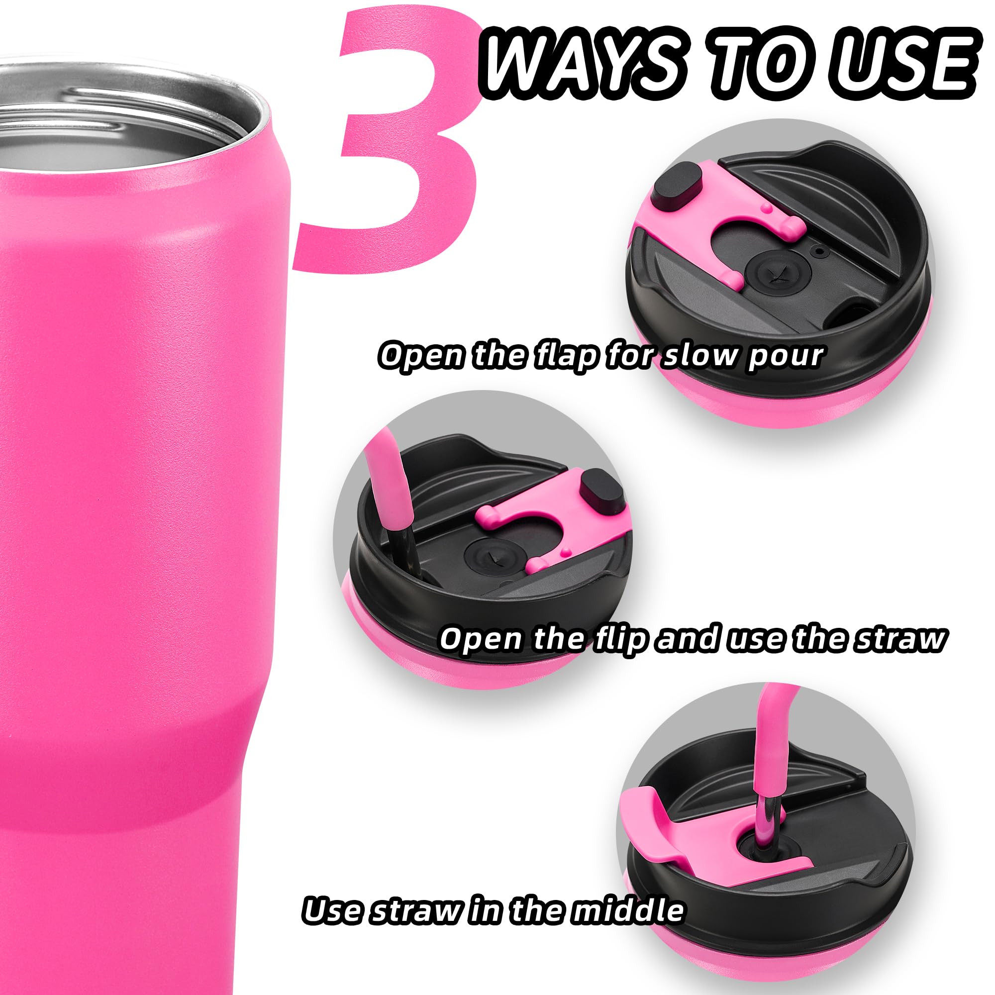 Zibtes 40 Oz Insulated Tumbler With Handle And Straws Lid, Stainless Steel Travel Coffee Cup Holder
