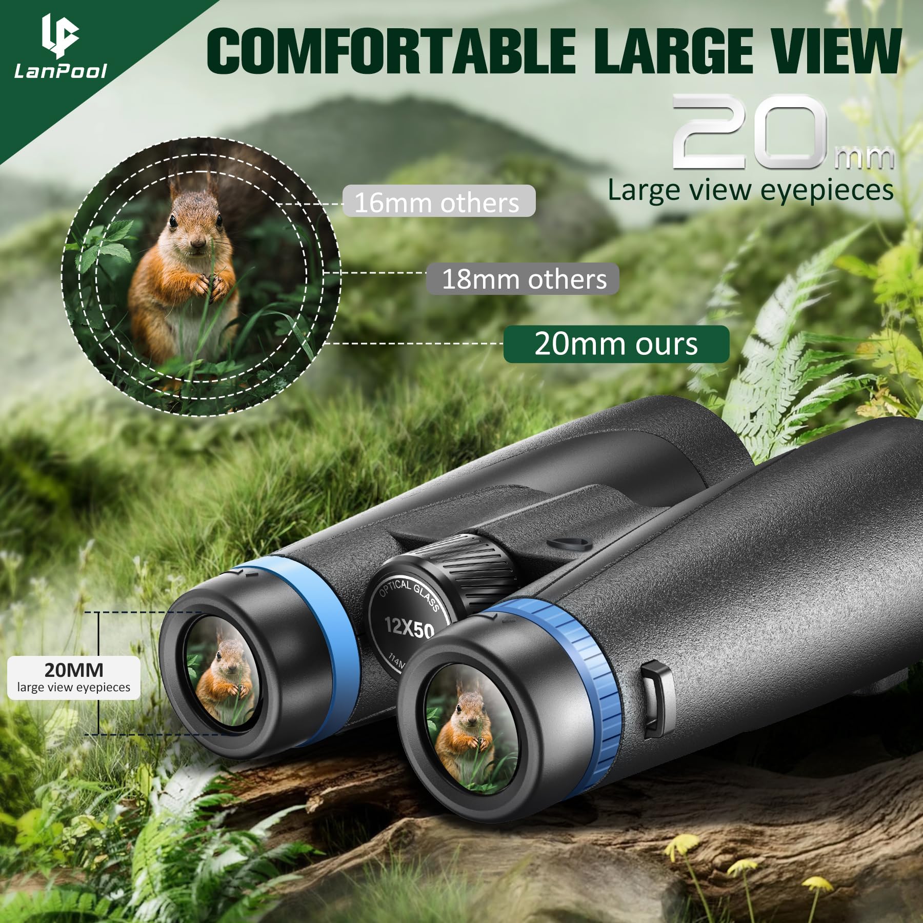 Lanpool 12X50 Hd Binoculars For Adults High Powered, Binoculars For Bird Watching With  Binoculars Phone Adapter, Large View Binoculars For Adults, Lightweight Binoculars For Long Distance