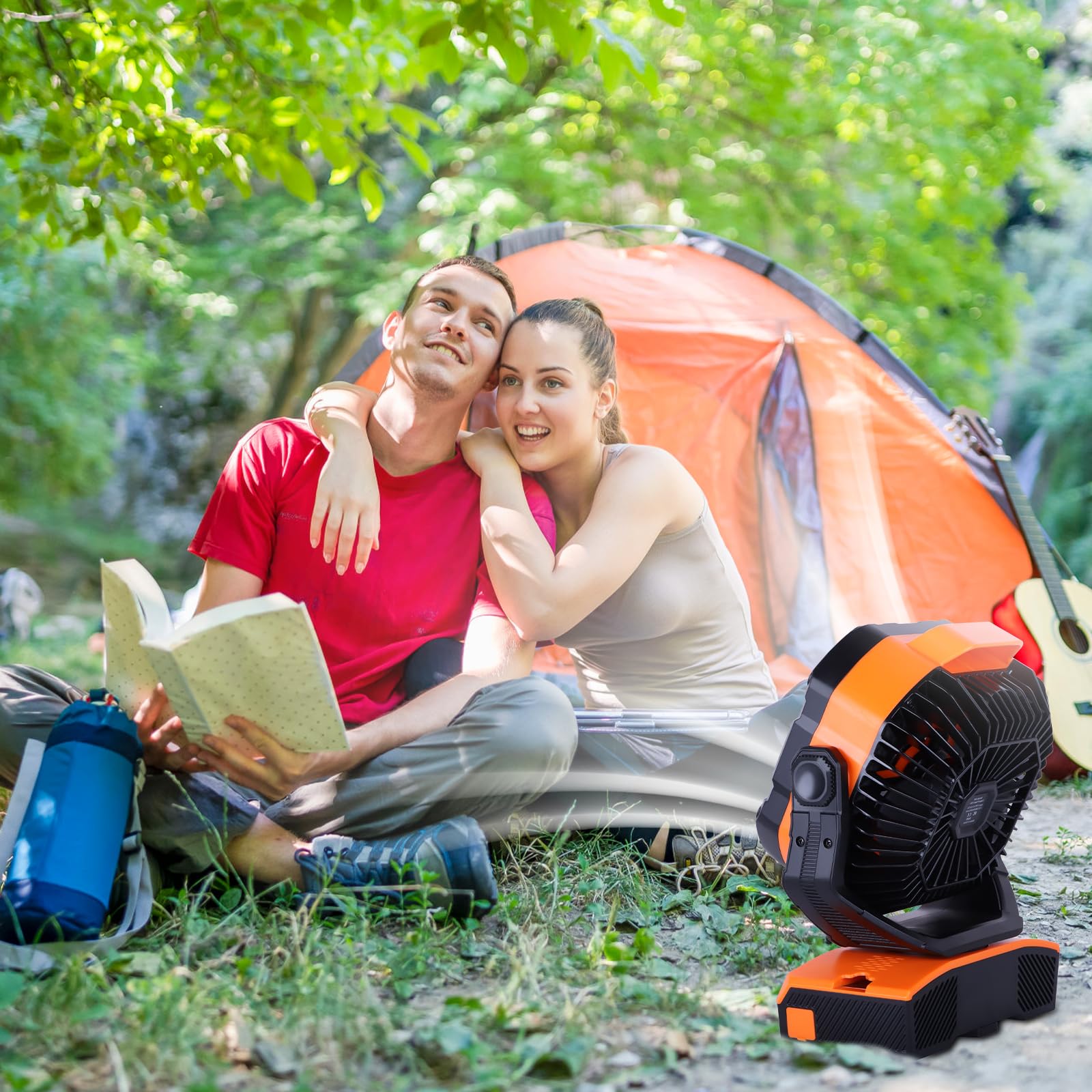 20000mAh battery operated portable fan with adjustable pivot and oscillating feature