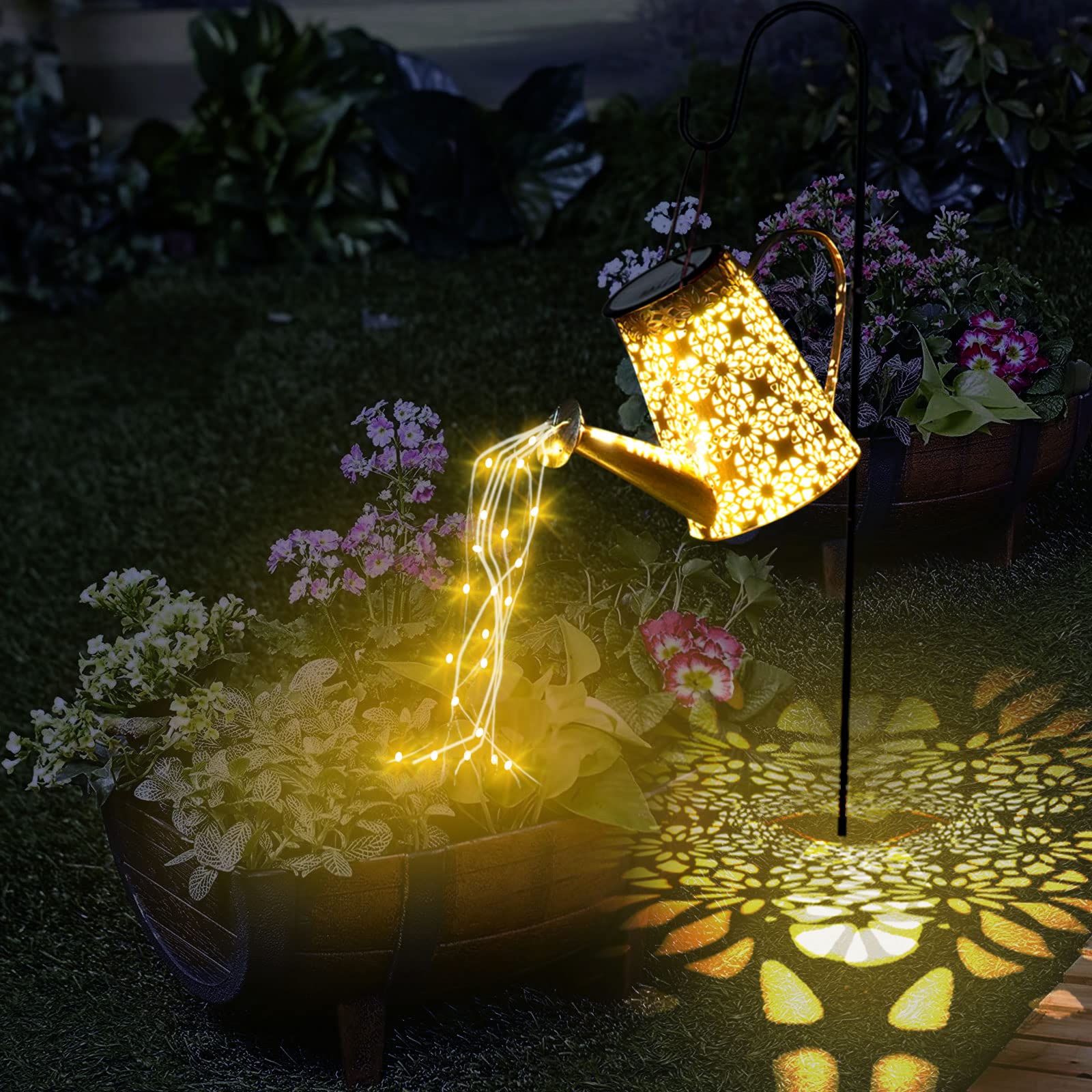 Venforze Summer Solar Watering Can With Cascading Lights, Hanging Solar Lanterns,Waterproof, Watering Can Lights Solar Powered, Decor For Yard Porch Lawn Backyard Landscape Pathway Walkway Gift