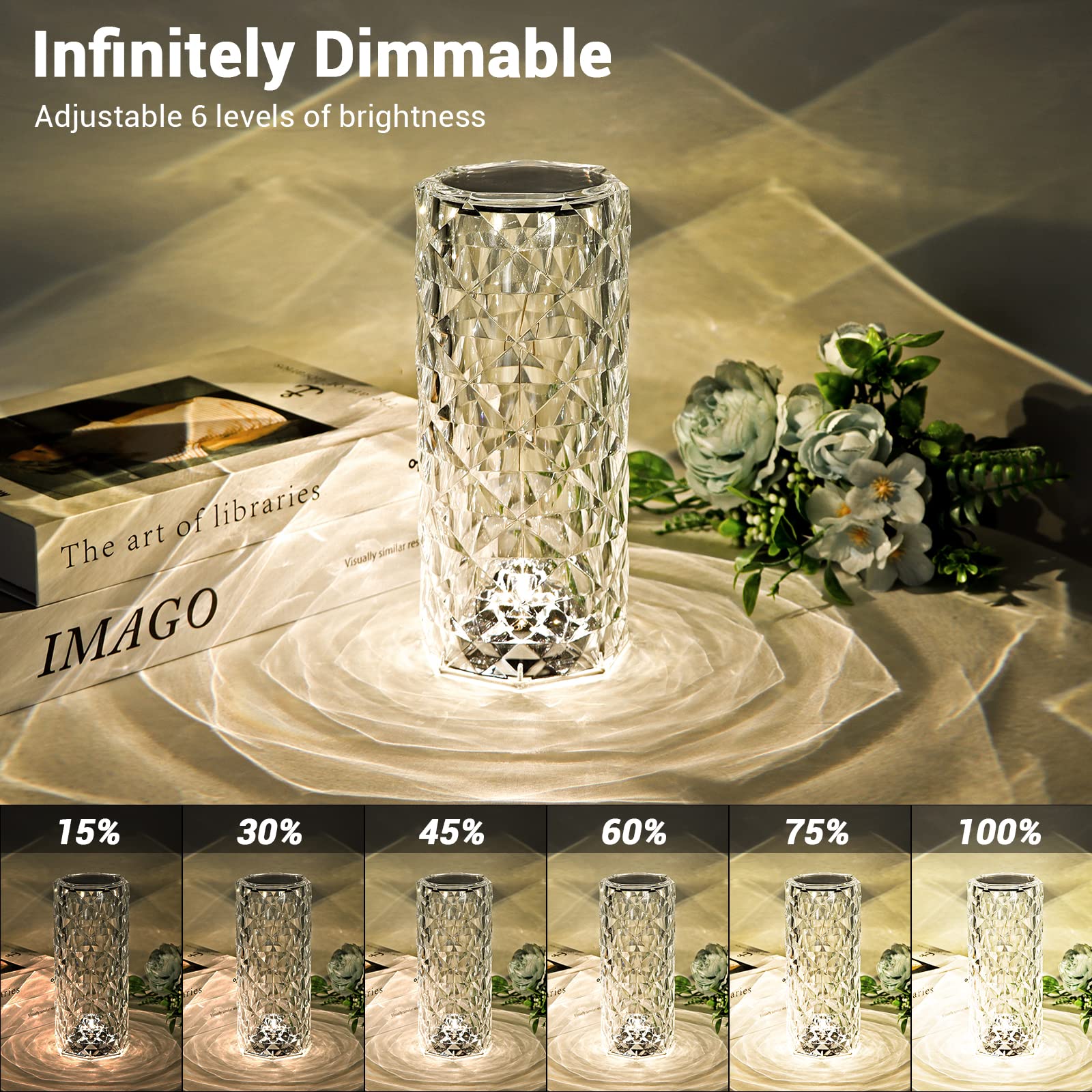 Best World Led Rose Lamp, Touch Control, Crystaltable Lamp With 16 Colors,Rgb Night Light Usb & Remote Control,Led Diamond Touch For Bedroom, Rechargeable Light, Birthday