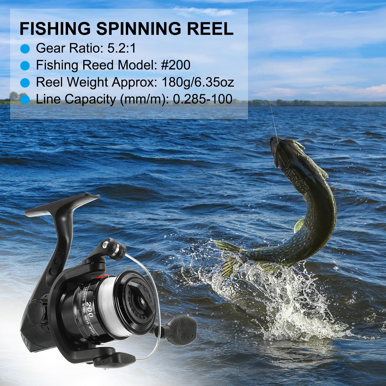 Patikil Fishing Reel Left/Right Interchangeable Handle With Fishing Lines