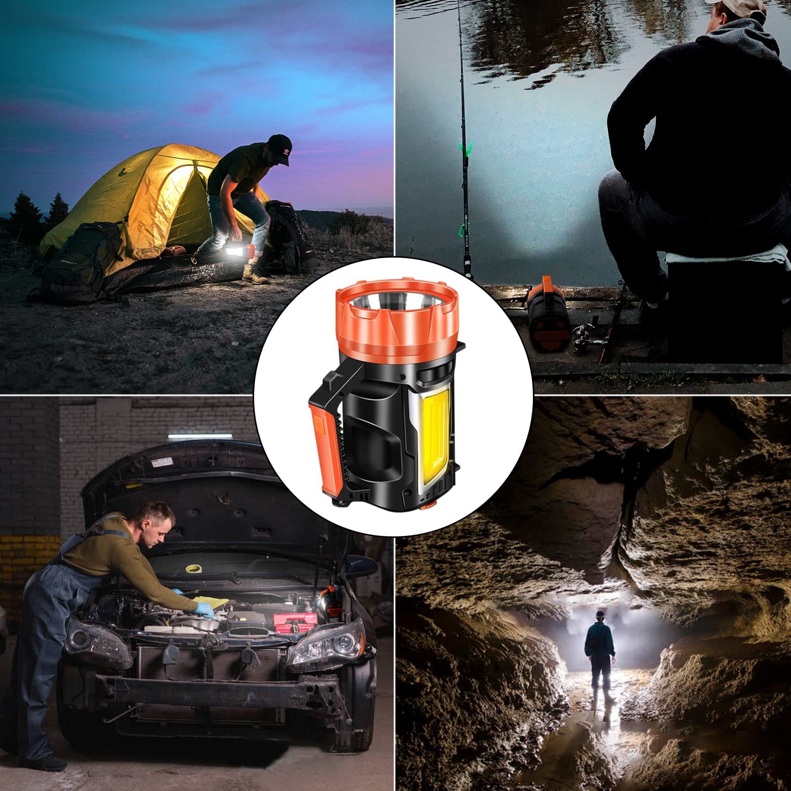 Inshareplus Handheld Spotlight Searchlight, Rechargeable 35W High Lumen Waterproof Ultra Bright Led Hand Crank Flashlight, Portable Usb Power Bank With Long-Lasting Battery For Camping, Outdoor, Emergency