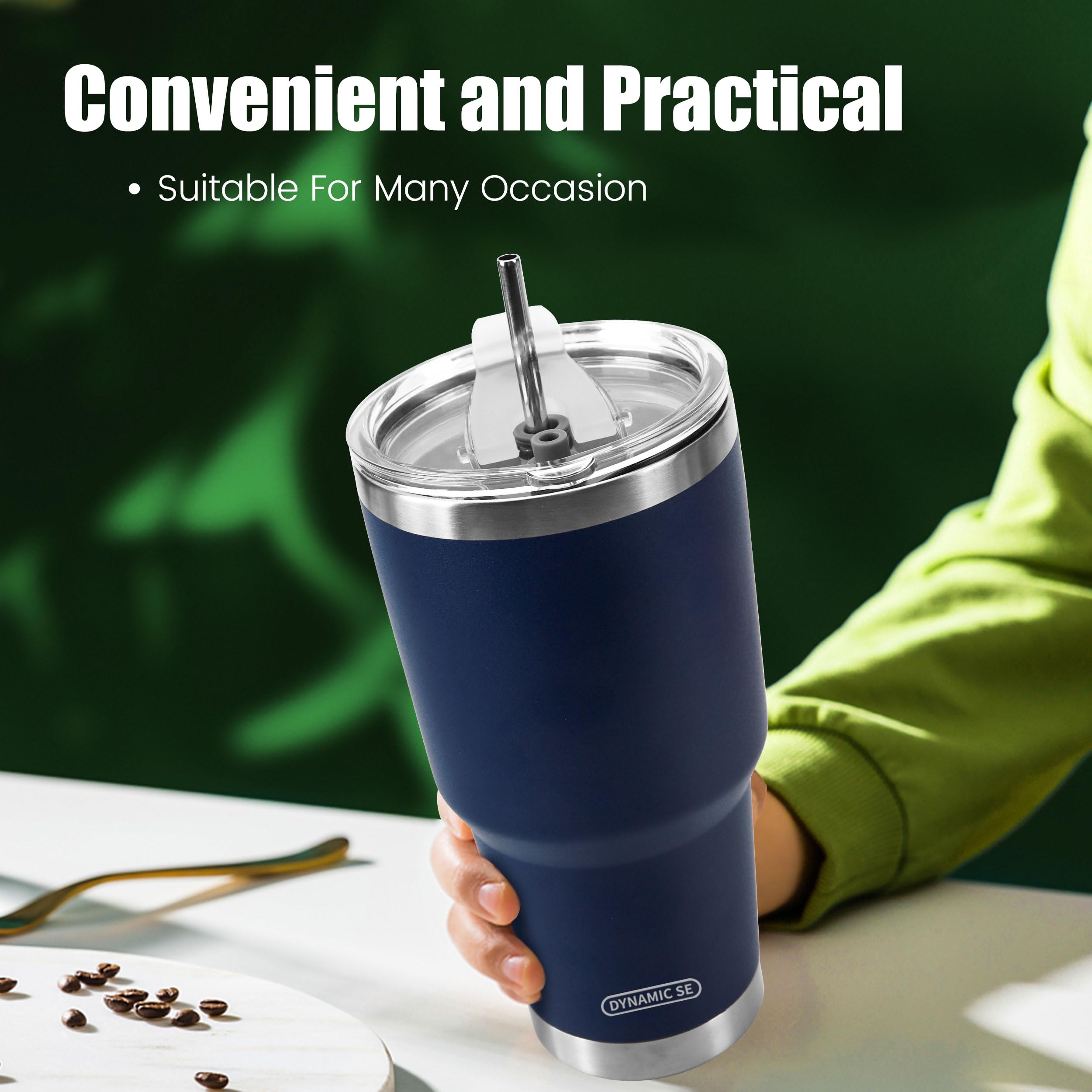 D·S 30 Oz Navy Tumbler Stainless Steel Double Wall Vacuum Insulated Mug With Straw And Lid