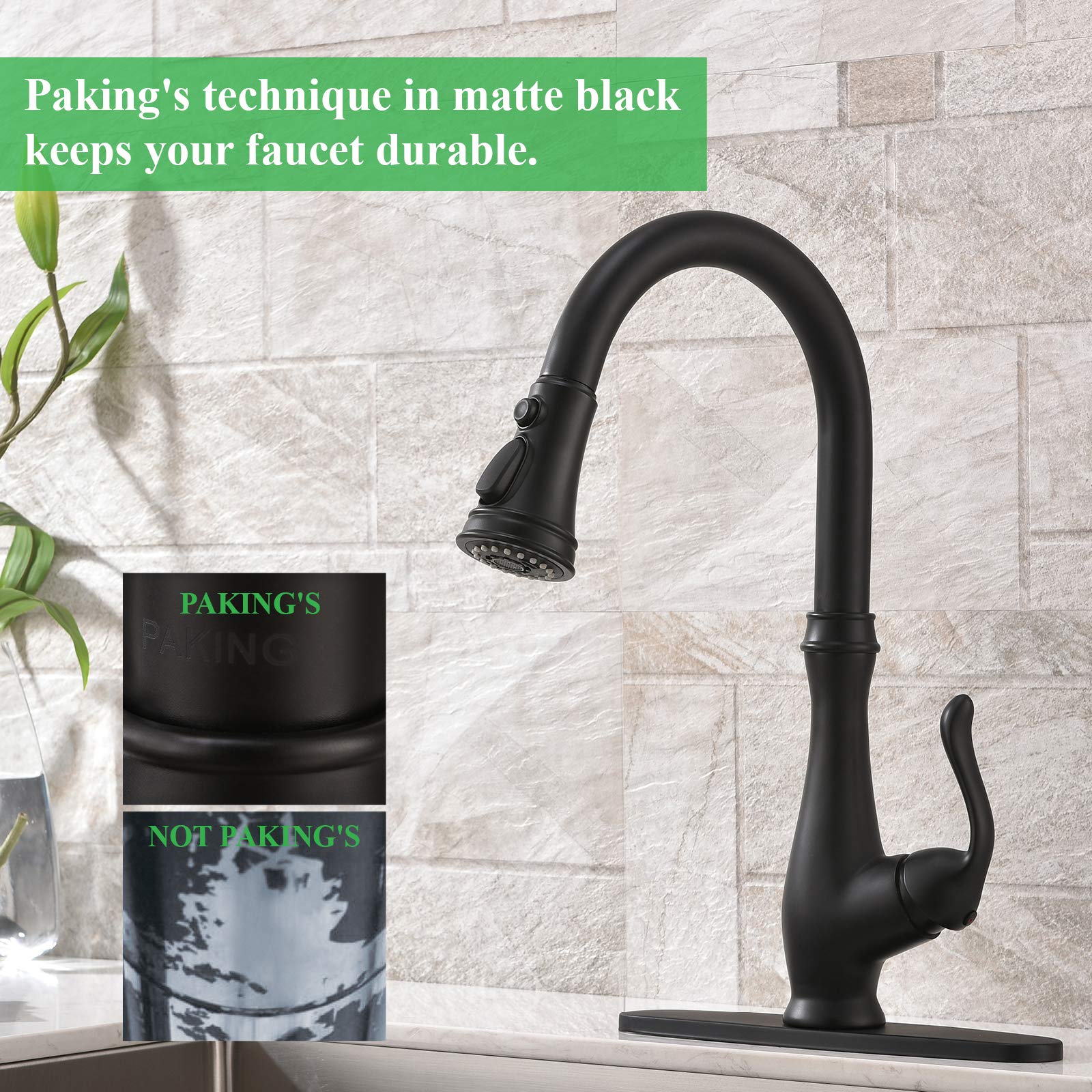 Paking Kitchen Faucet, Kitchen Sink Faucet, Sink Faucet, Matte Black Kitchen Faucet,Kitchen Faucets With Pull-Down Sprayer, Sweep Spray