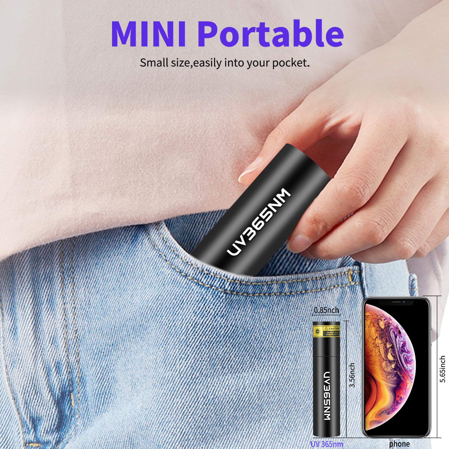 Wmcodmw Uv Flashlight Rechargeable 365Nm Black Light For Pet Urine Detection, Usb - C Portable Blacklight Mini Powerful Woods Lamp Led Ultra Violet Flashlights Uv For Resin Curing, Leak Detection, Travel