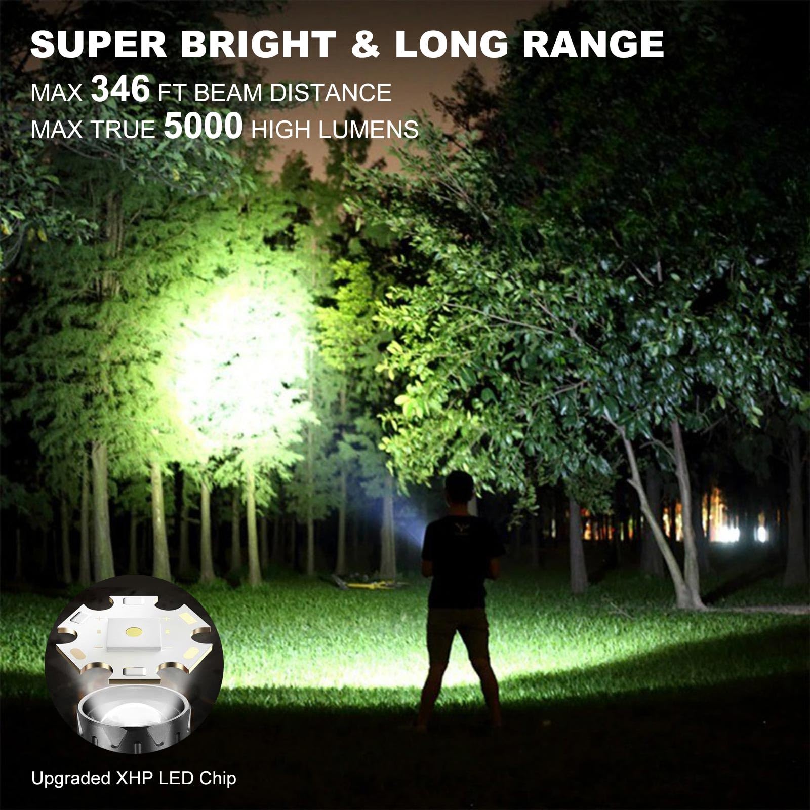 Iodoo 4 In 1 Rechargeable 6500K / 395Nm Uv Flashlight Dimming Stepless True 5000 Lumens Ip45 Zoomable Beam Uv Light, 5000Mah Zoomable Beam Led Flash Light With Magnet Power Failure