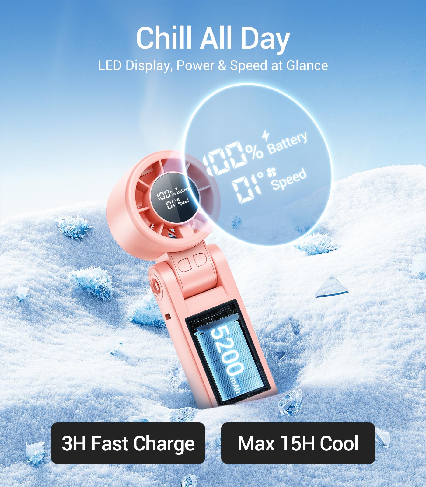 Portable 3-in-1 handheld turbo fan with high-speed motor, rechargeable for personal cooling Koospark