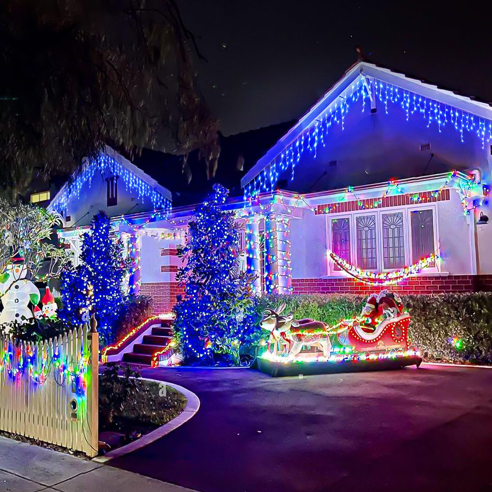 Nielfoi Icicle Lights Outdoor - 33Ft Christmas Lights With 400Led 75 Drops 8 Modes, Plug In Curtain String Lights Waterproof For Holiday Wedding Party Home Garden Bedroom Indoor Outdoor Decoration, Blue