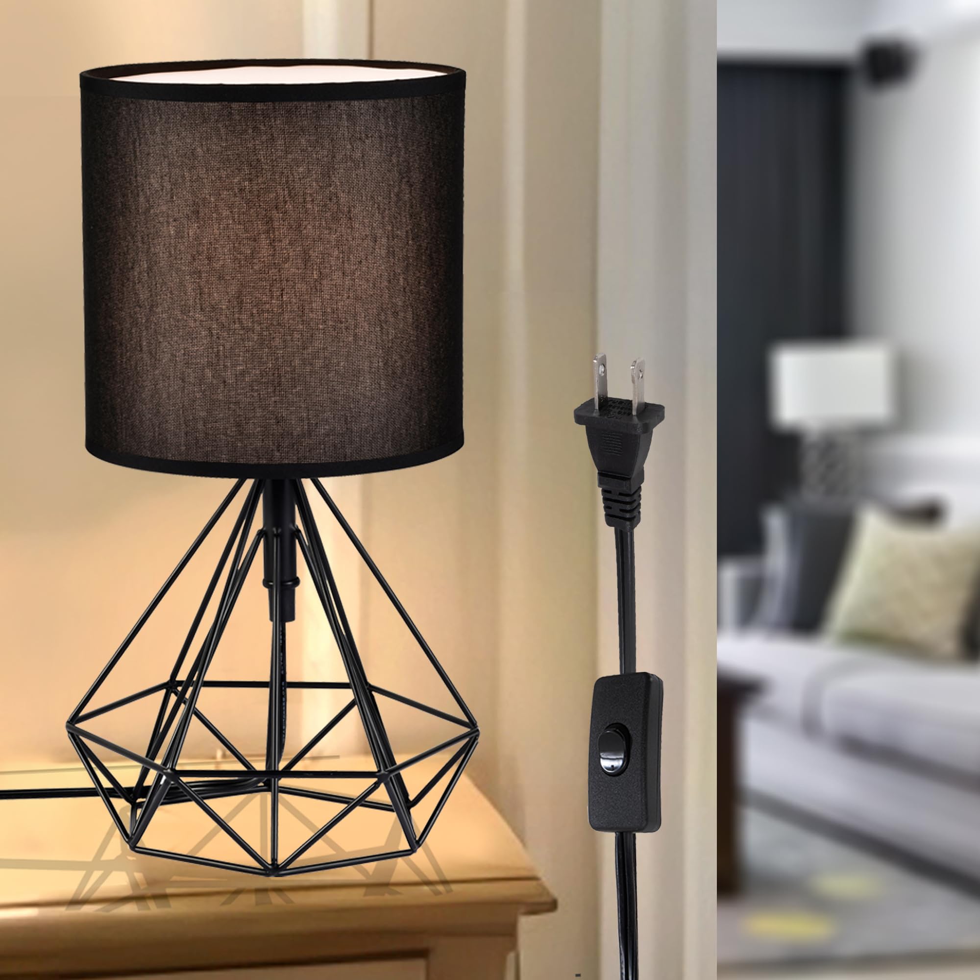 Antique House Table Lamp For Bedroom Black Metal Bedside Table Lamp With Switch Modern Geometric Table Lamps For Nightstand