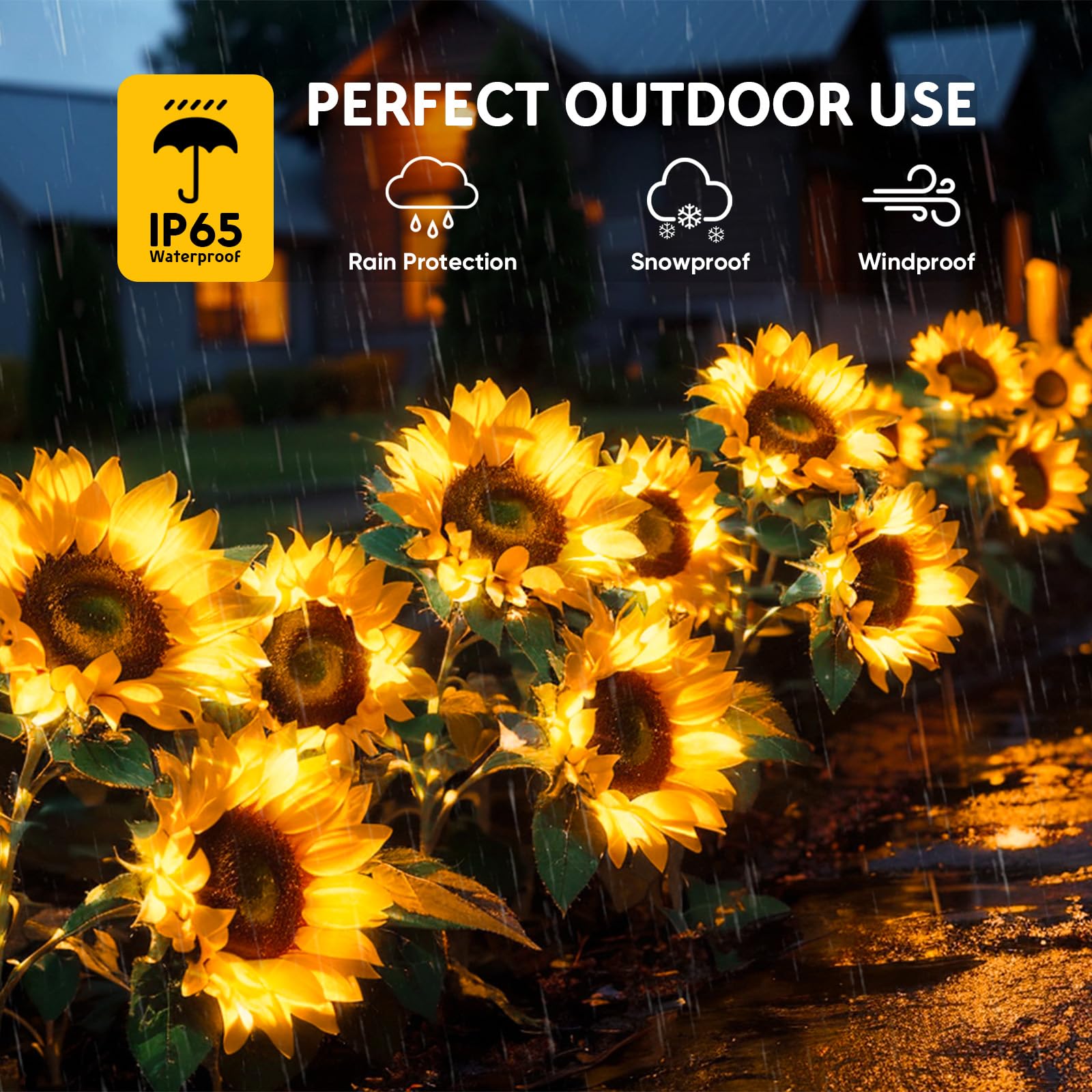 Bomier Solar Flowers Waterproof Decorative - 3 Pack Garden Lights With 9 Sunflower Lights, Outdoor Decor For Yard Decorations