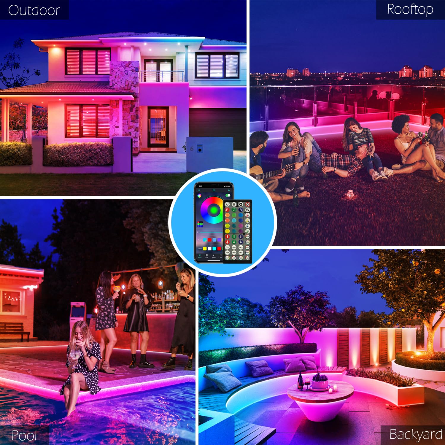Aulimhti 100Ft Outdoor Led Strip Lights Waterproof,Music Sync Rgb Ip65 Outside Led Light Strips Waterproof With App And Remote,Exterior Led Rope Lights Waterproof For Deck,Balcony,Roof,Garden,Pool