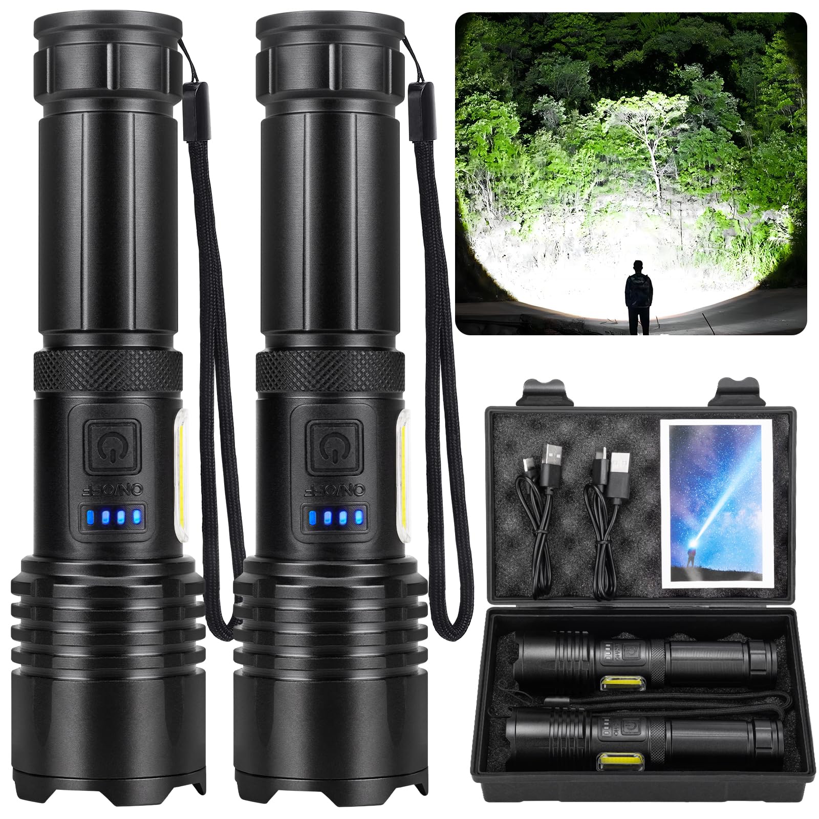 Befamali Rechargeable Flashlights High Lumens, Super Bright Flashlight With 7 Modes, Waterproof Led Flashlight, Handheld Powerful Flashlights For Camping, Emergencies, Home (2 Pack)