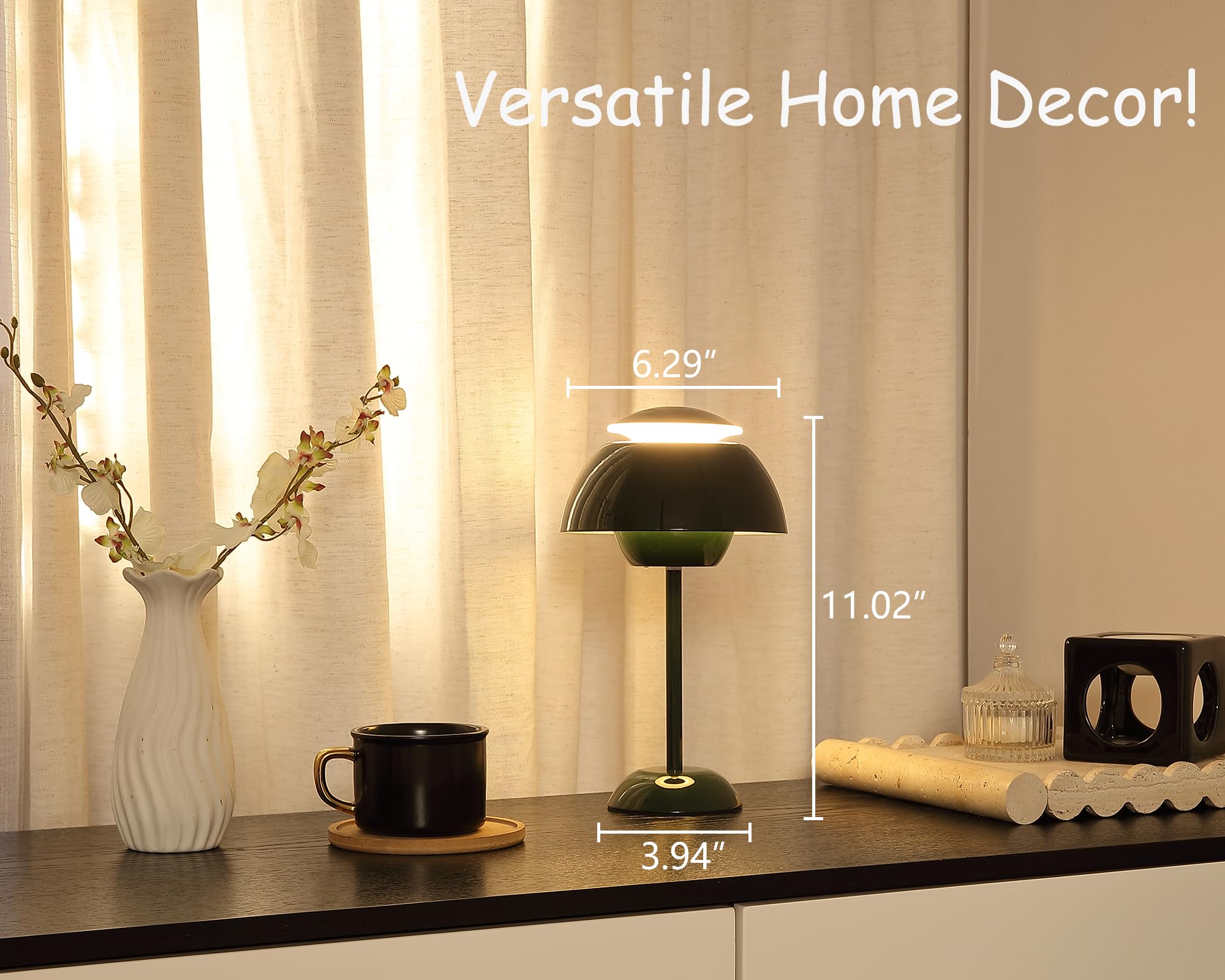 Glivpny Flowerpot Cordless Table Lamp, 5000Mah Battery Mushroom Lamps,Portable Patio Table Lamp,Small Rechargeable Lamp For Nightstand,Dimmable Touch Bedroom Lamp For Indoor Outdoor (Dark Green)